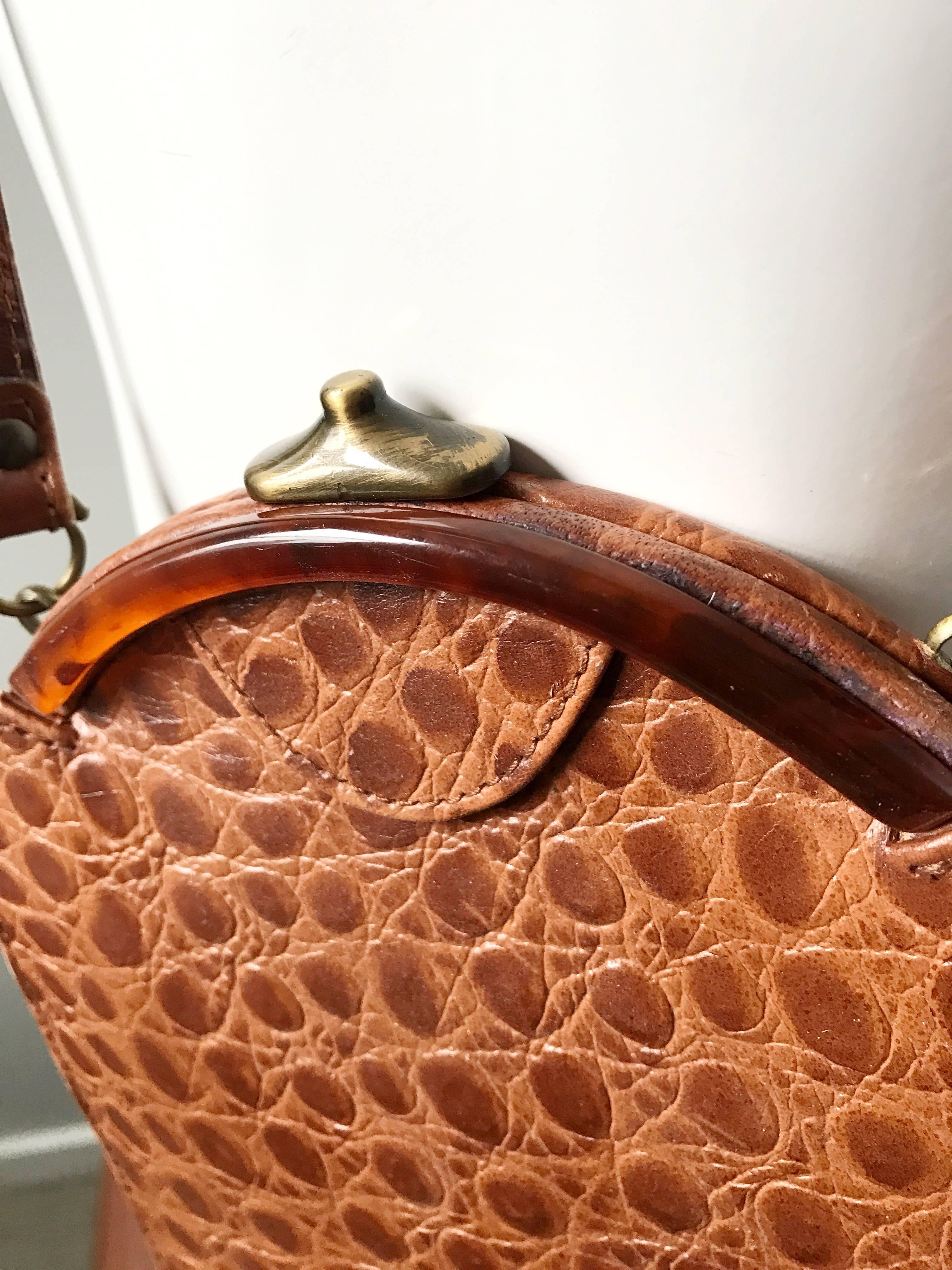 Vintage Jill Stuart Crocodile Embossed Leather Tan Brown Crossbody Shoulder  bag