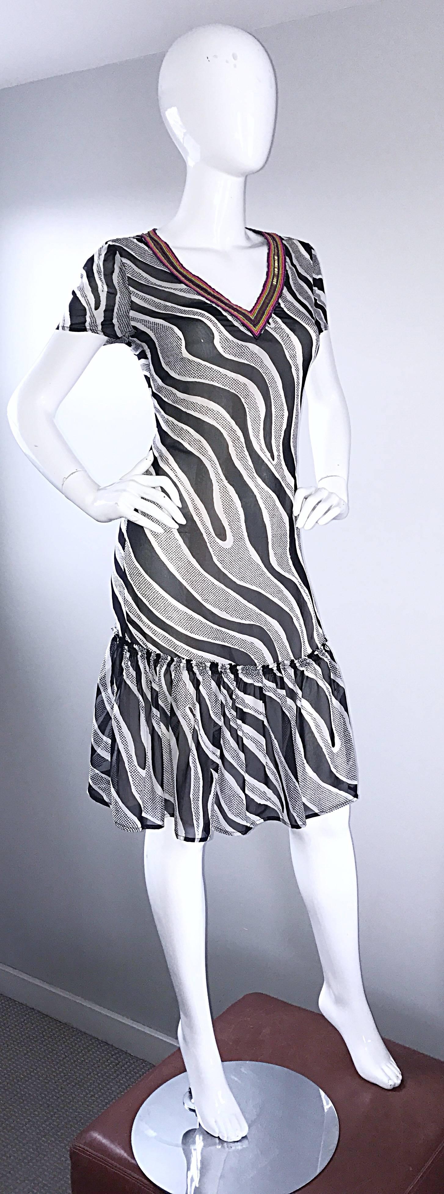 MOSCHINO Cheap & Chic 1990s Vintage Black and White Chiffon Beaded 90s Dress 2