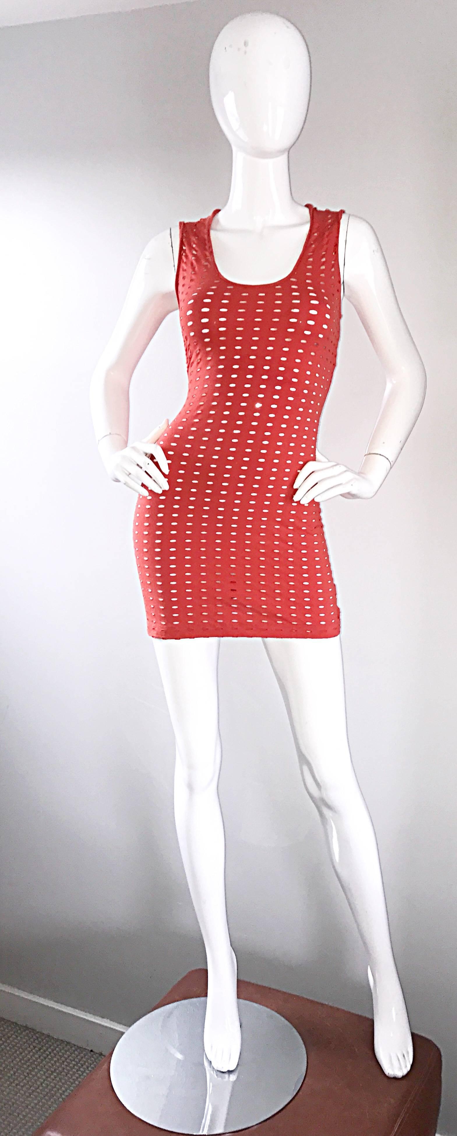 1990s Gianni Versace Couture Red Cut - Out Sexy Bodycon 90s Vintage Mini Dress 2