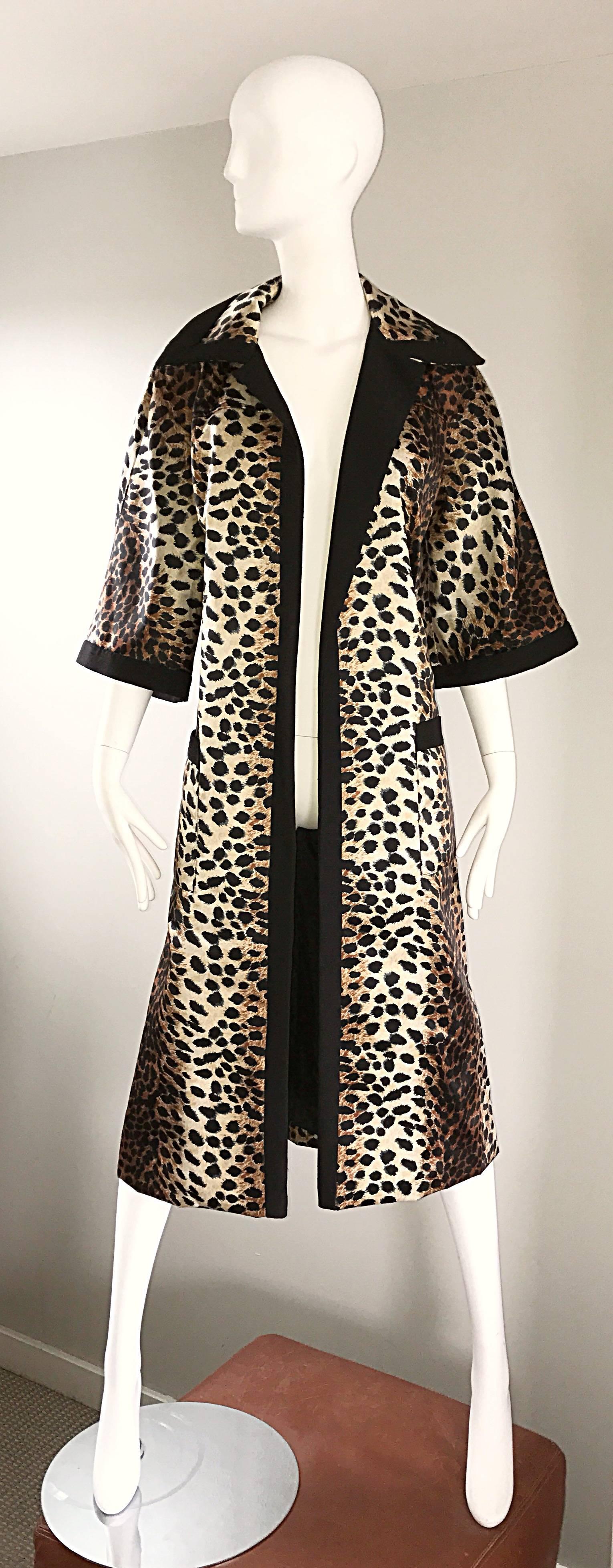Black 1960s Lilli Ann Leopard Cheetah Print Vintage Fabulous 60s Trench Jacket Coat 