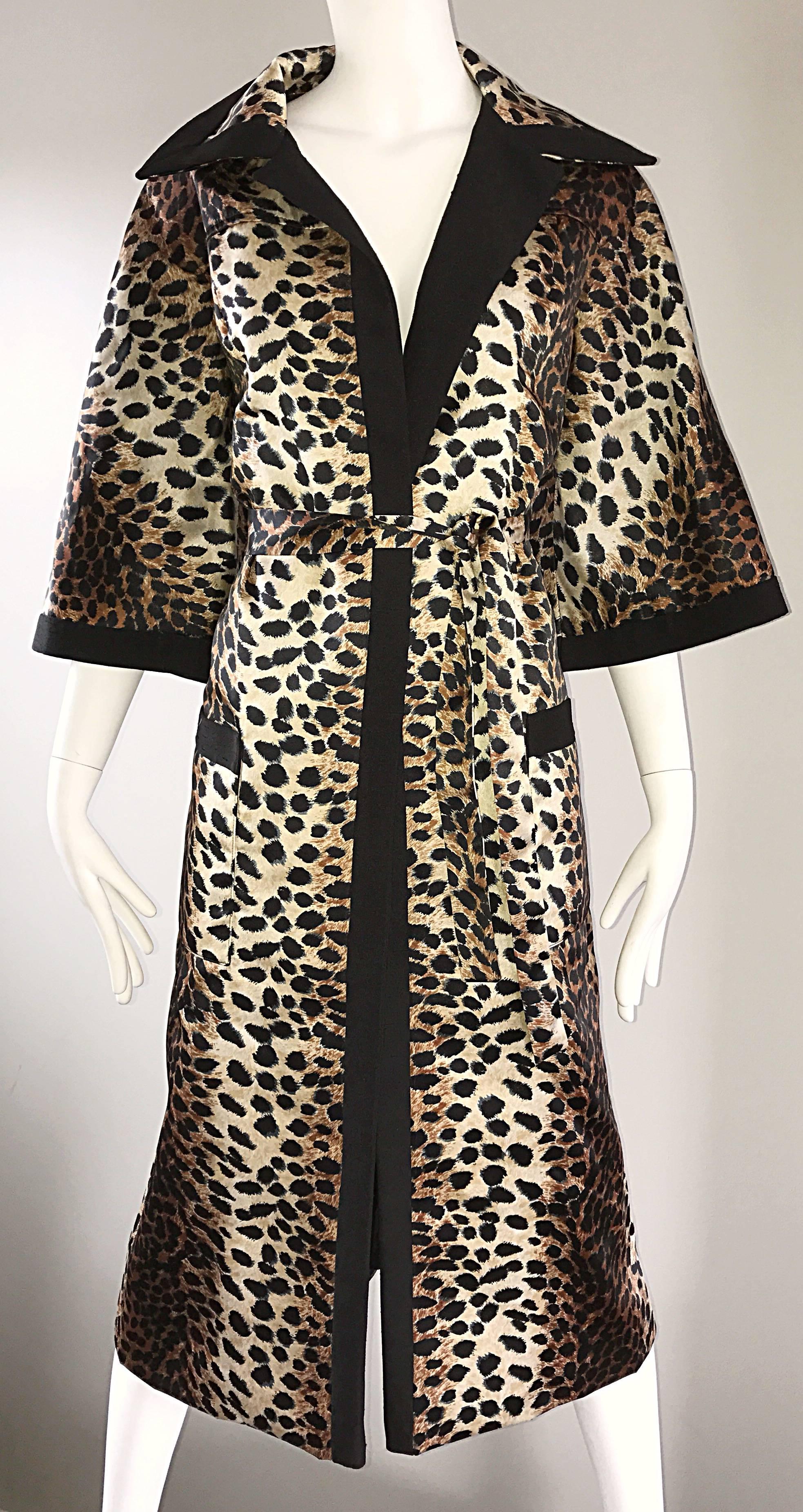 Women's 1960s Lilli Ann Leopard Cheetah Print Vintage Fabulous 60s Trench Jacket Coat 