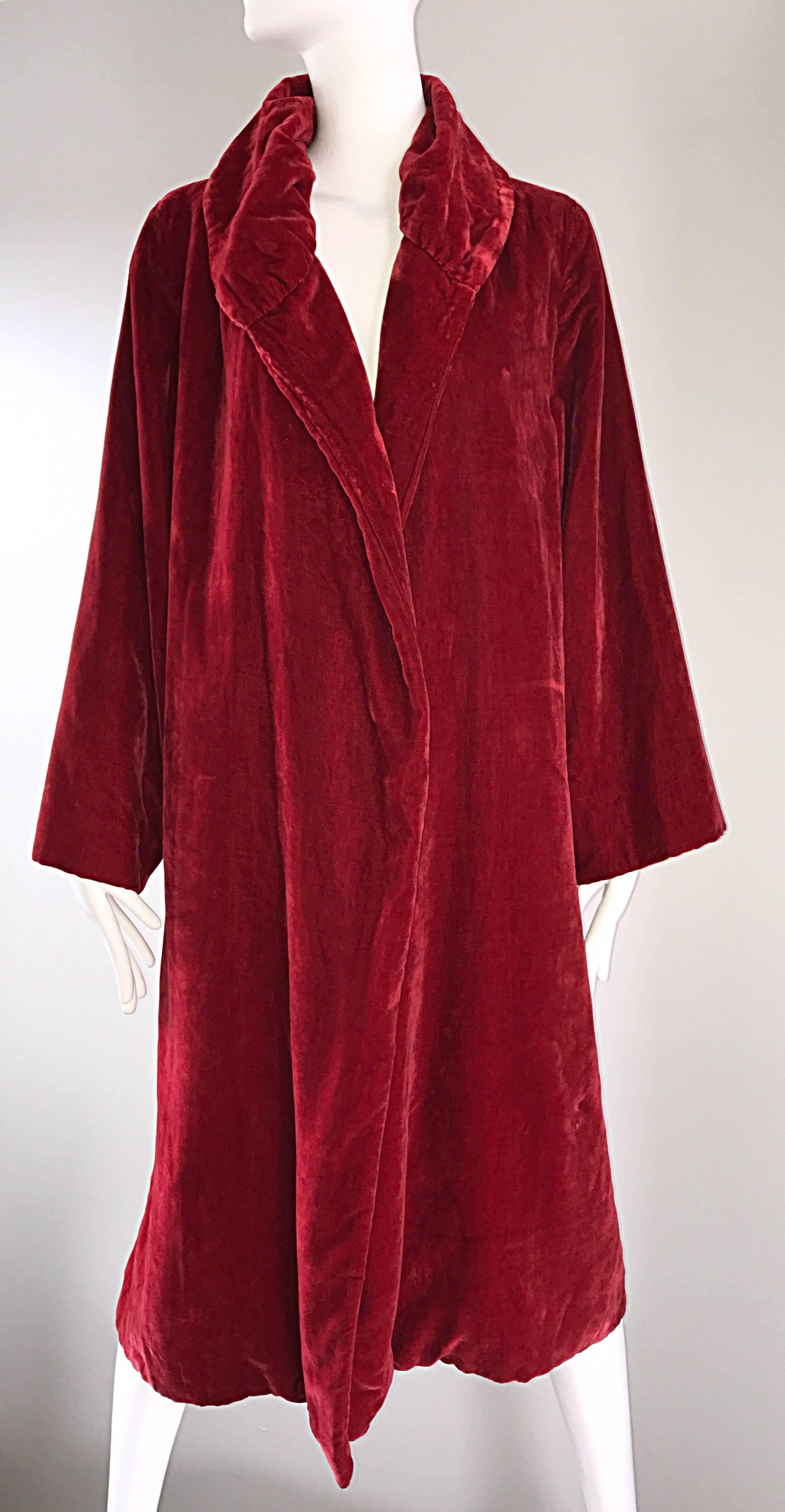 Women's 1920s Silk Velvet Blood Red Vintage 20s Luxurious Opera Flapper Jacket Coat