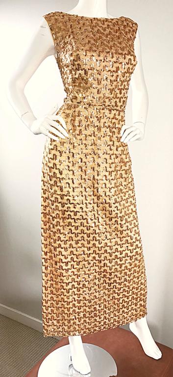 Amazing 1960s Vintage Gold Silk Fully Sequined Sleeveless 60s Evening ...
