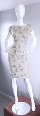 Gene Shelly Ivory White Wool Knit Fully Sequined Vintage Wiggle Dress, 1950s