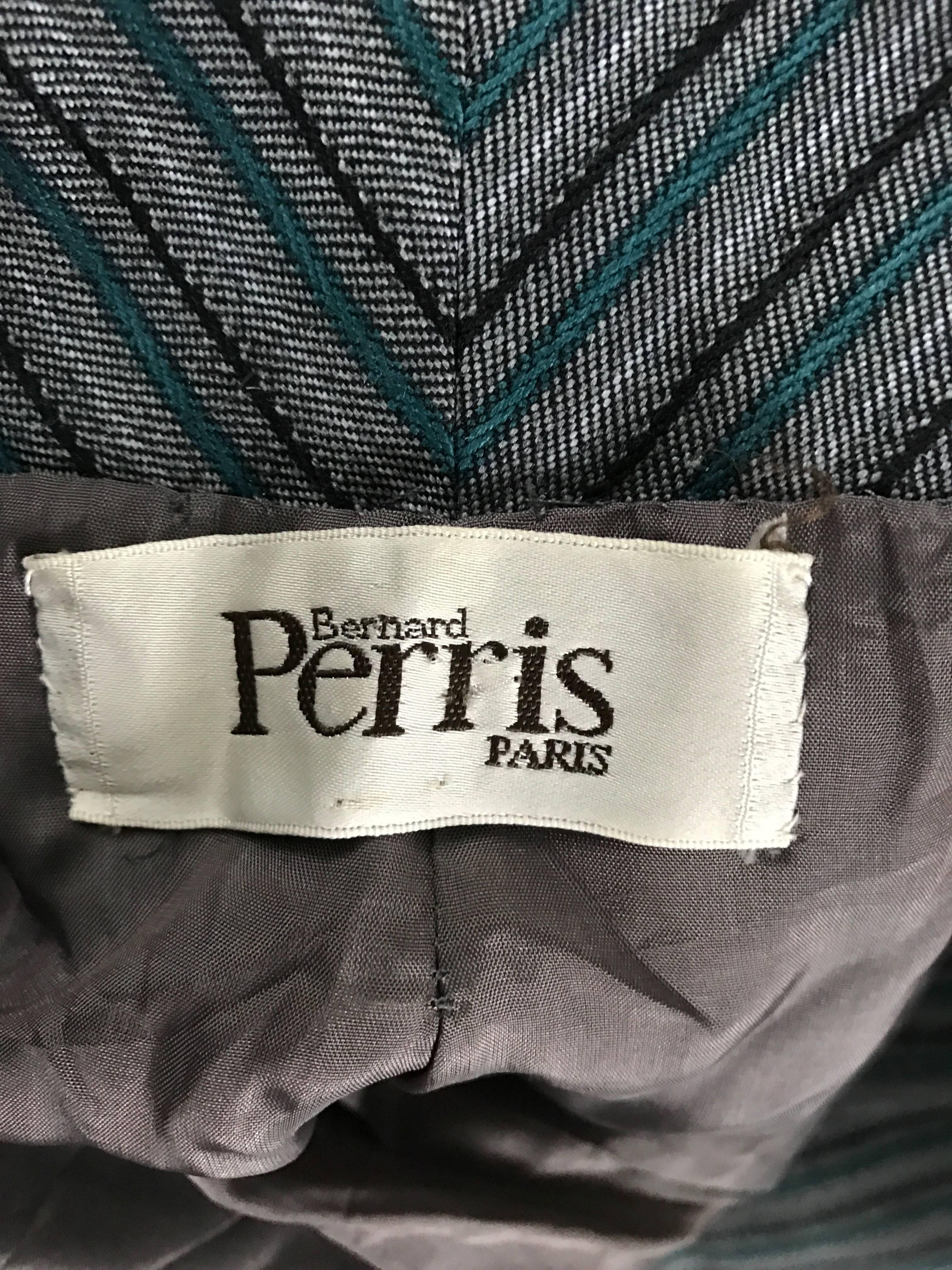 Giacca bolero chic vintage di Bernard Perris a righe grigie + blu + verdi in vendita 5