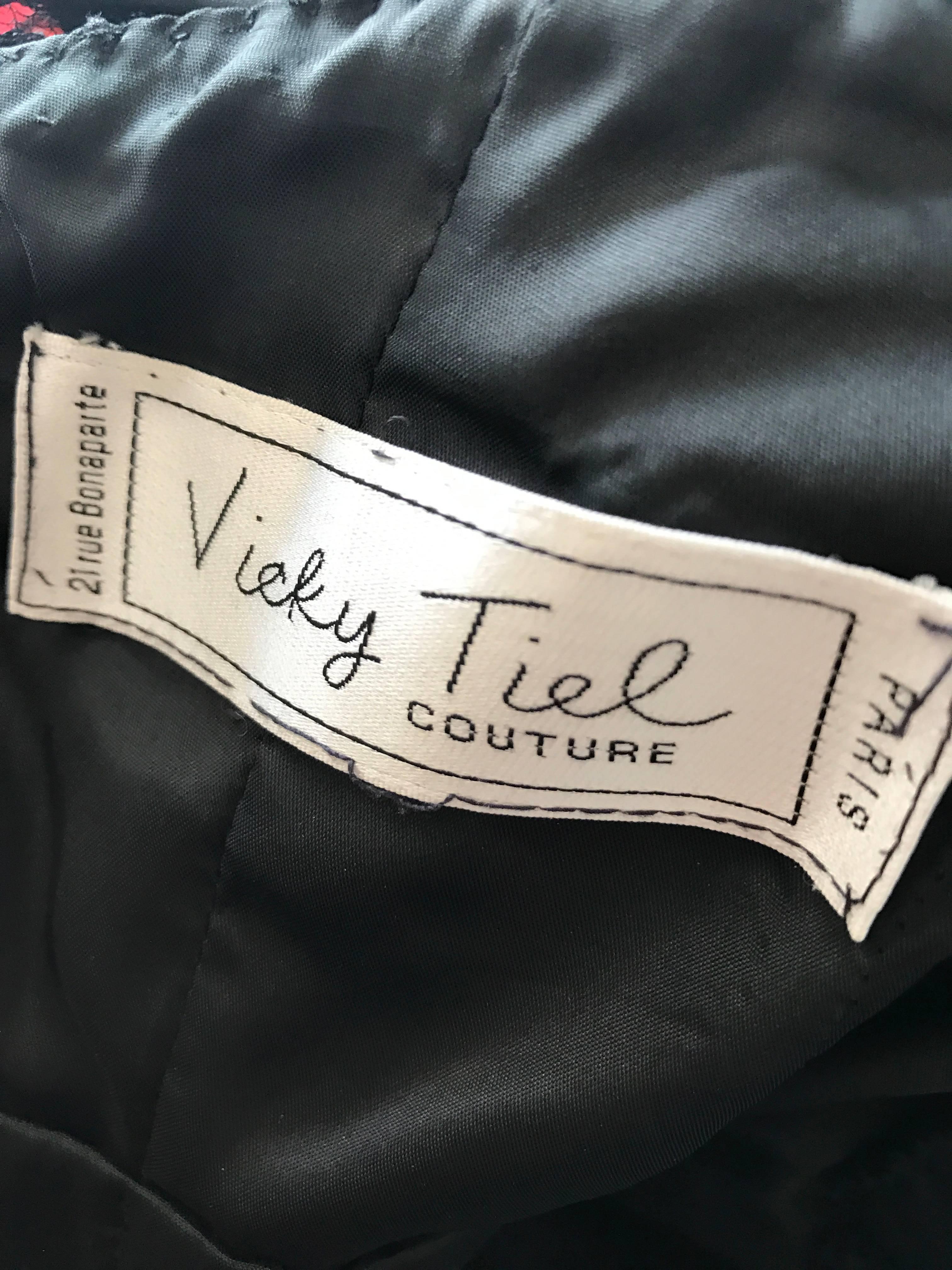 Vicky Tiel Couture Vintage Black Jersey + Lace + Sequins Sexy Asymmetrical Dress For Sale 3