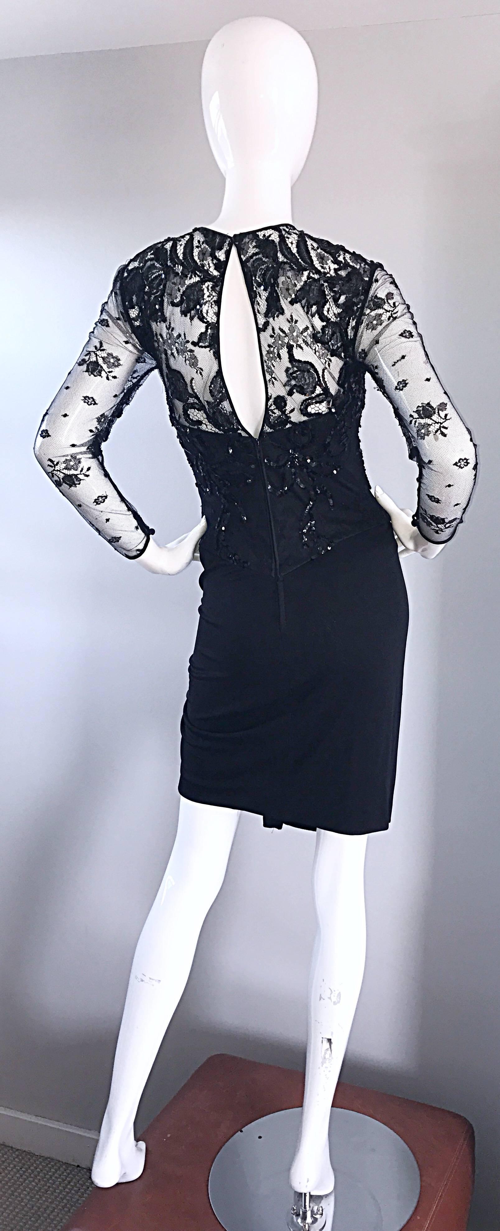 Vicky Tiel Couture Sexy asymmetrisches Vintage-Kleid aus schwarzem Jersey + Spitze + Pailletten im Angebot 5