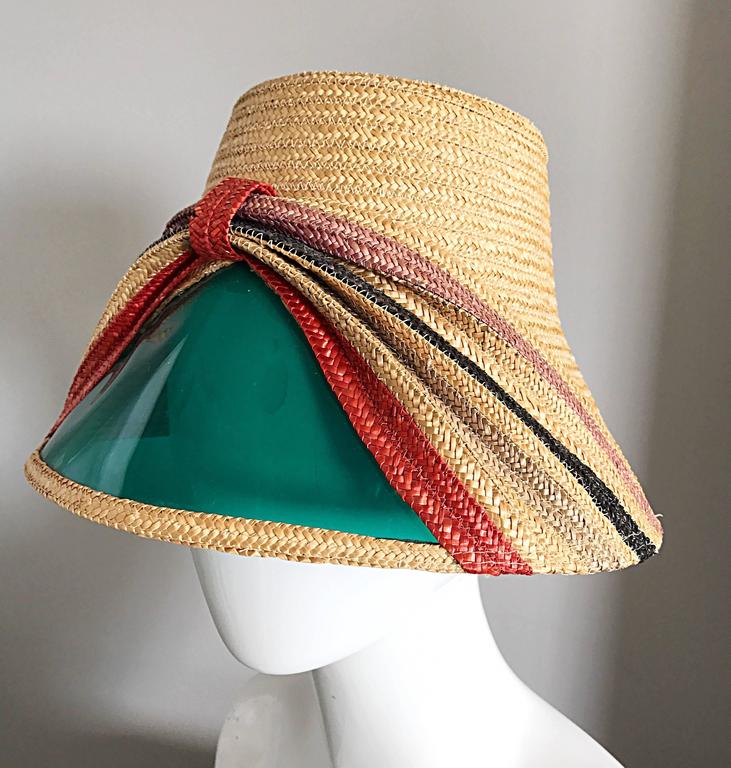 Rare 1960s Italian Vintage 60s Straw Hat w/ Built in ' Sunglasses