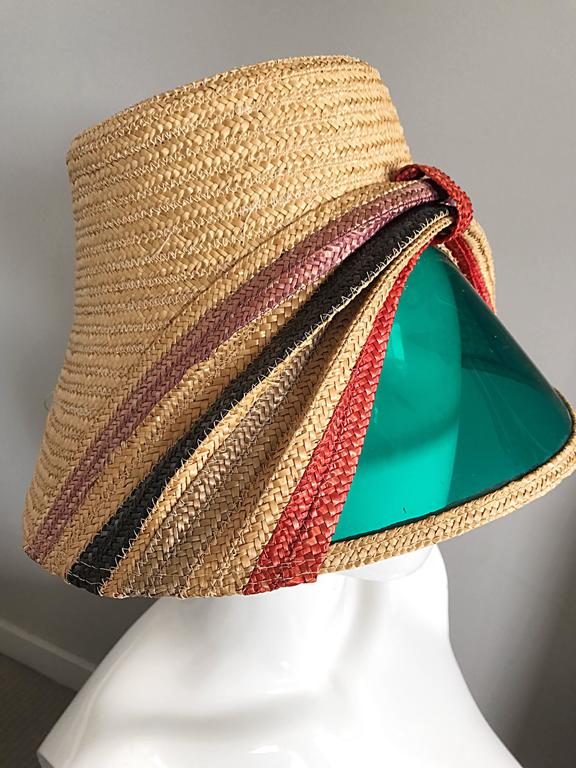 Rare 1960s Italian Vintage 60s Straw Hat w/ Built in Sunglasses Visor  Shade