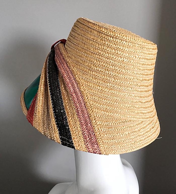 Rare 1960s Italian Vintage 60s Straw Hat w/ Built in ' Sunglasses