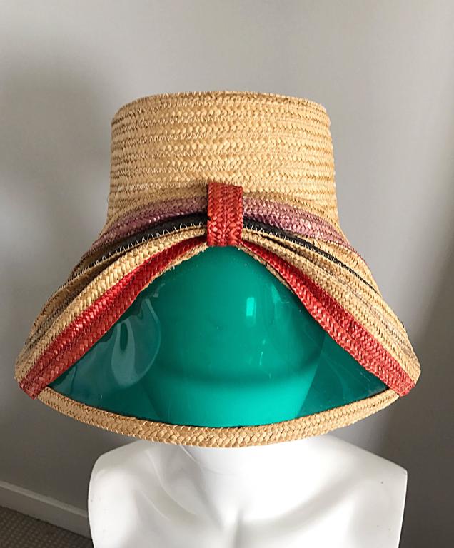 Rare 1960s Italian Vintage 60s Straw Hat w/ Built in ’ Sunglasses