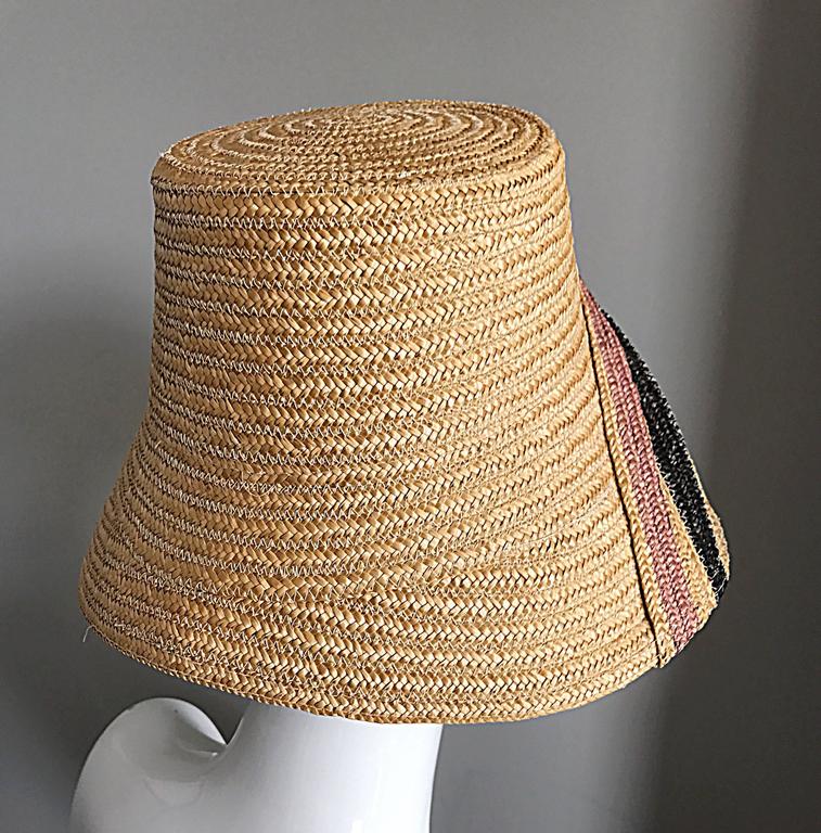 Rare 1960s Italian Vintage 60s Straw Hat w/ Built in  display picture 2