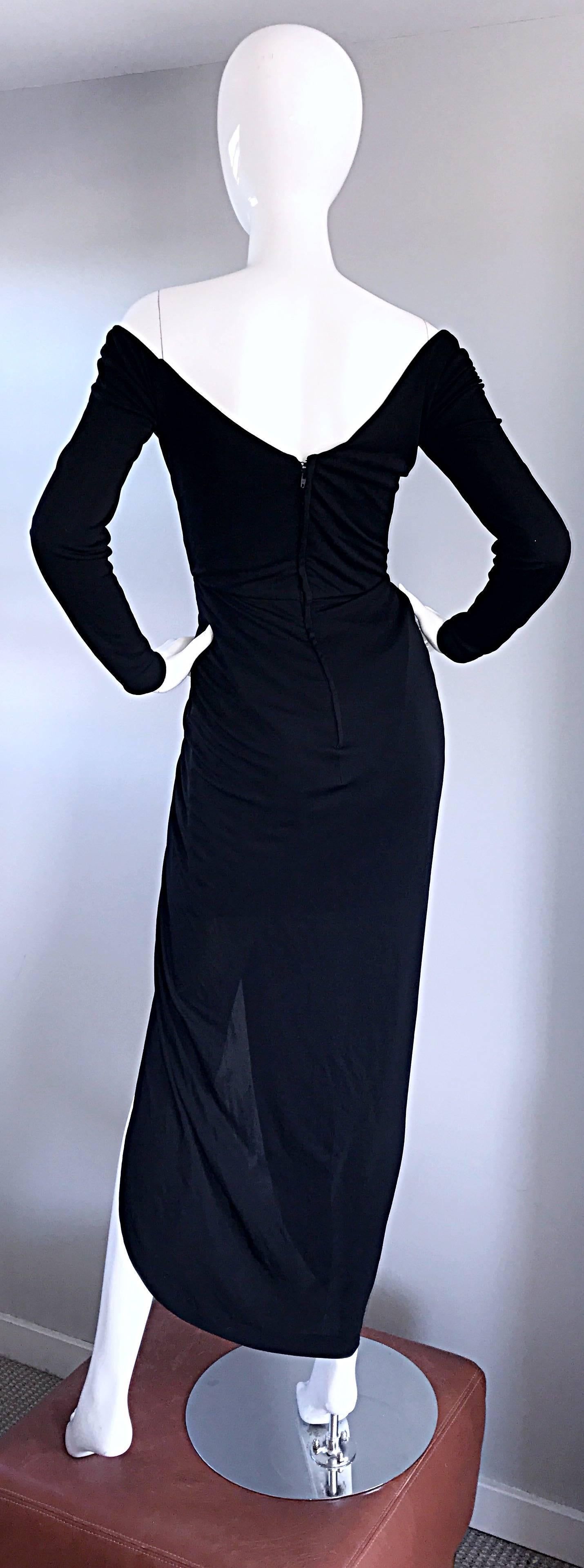 Amazing Vintage VIcky Tiel Couture 80s Sexy 1980s Black Jersey Assymetrical Gown In Excellent Condition For Sale In San Diego, CA