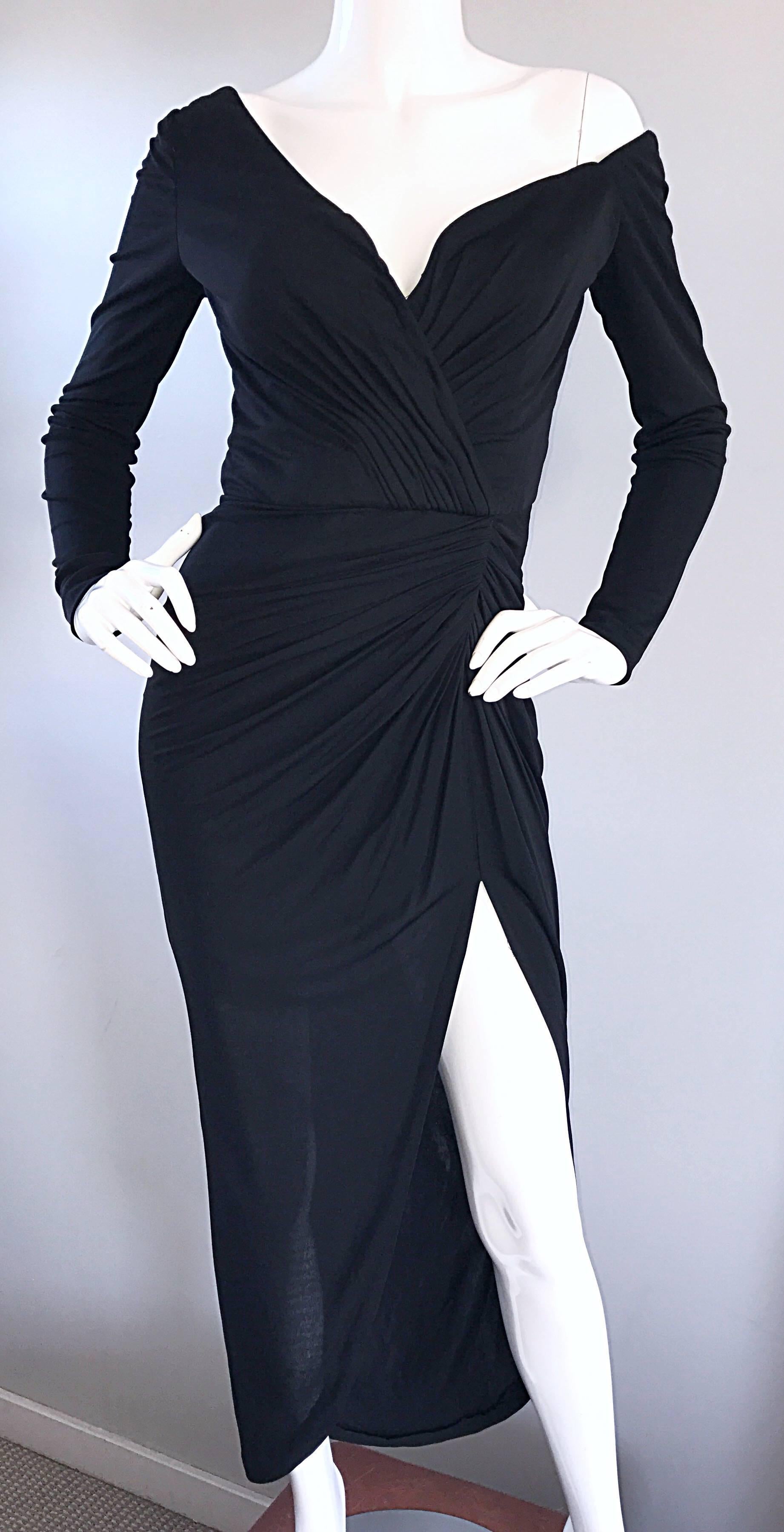 Women's Amazing Vintage VIcky Tiel Couture 80s Sexy 1980s Black Jersey Assymetrical Gown For Sale