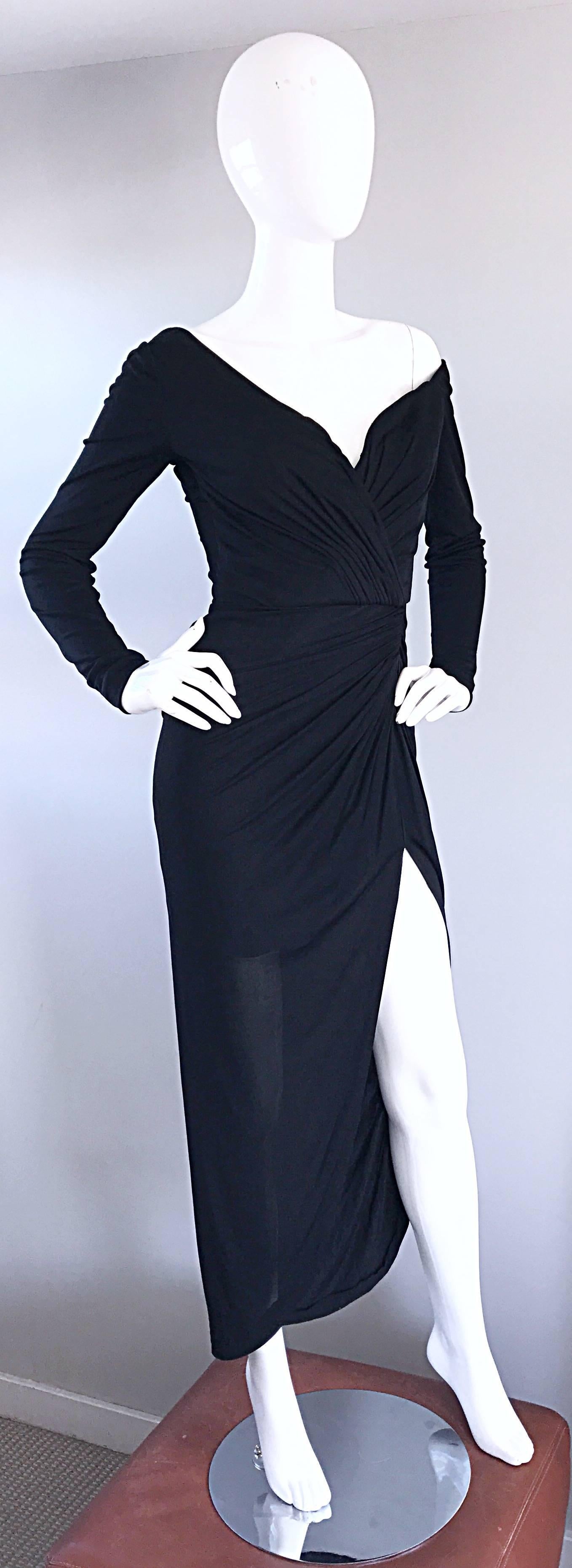 Amazing Vintage VIcky Tiel Couture 80s Sexy 1980s Black Jersey Assymetrical Gown For Sale 1
