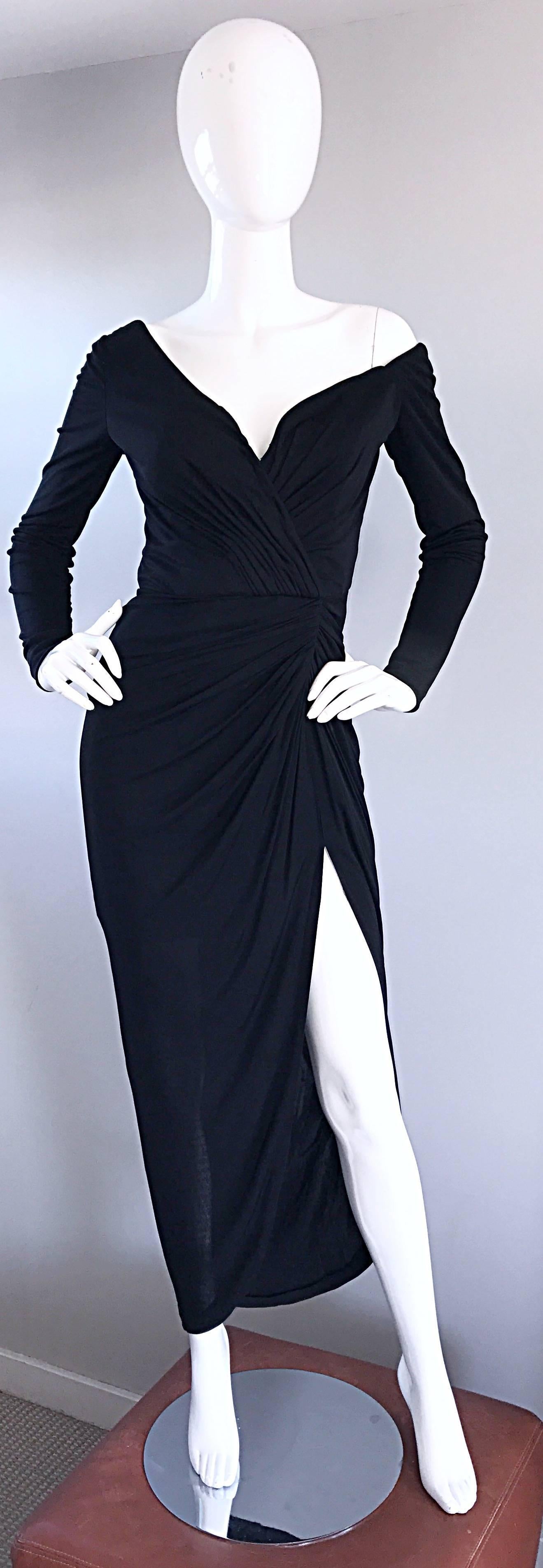 Amazing Vintage VIcky Tiel Couture 80s Sexy 1980s Black Jersey Assymetrical Gown For Sale 3