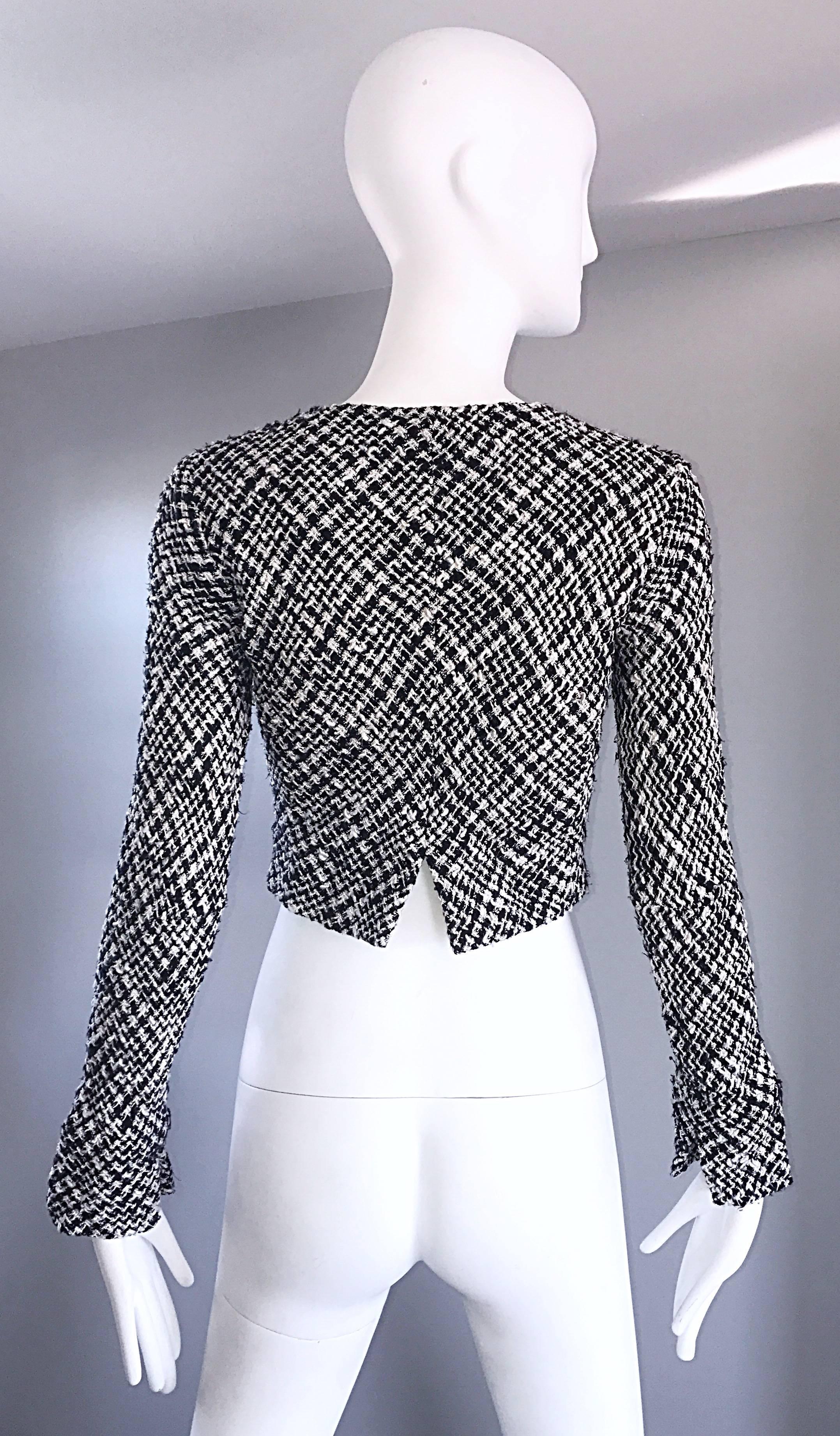Women's Chic Vintage Agnes B 1990s Black and White 90s French Cropped Tailored Jacket  For Sale