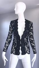 Vicky Tiel Couture Vintage 1990s Chantilly French Lace Beaded 90s Jaket Blouse