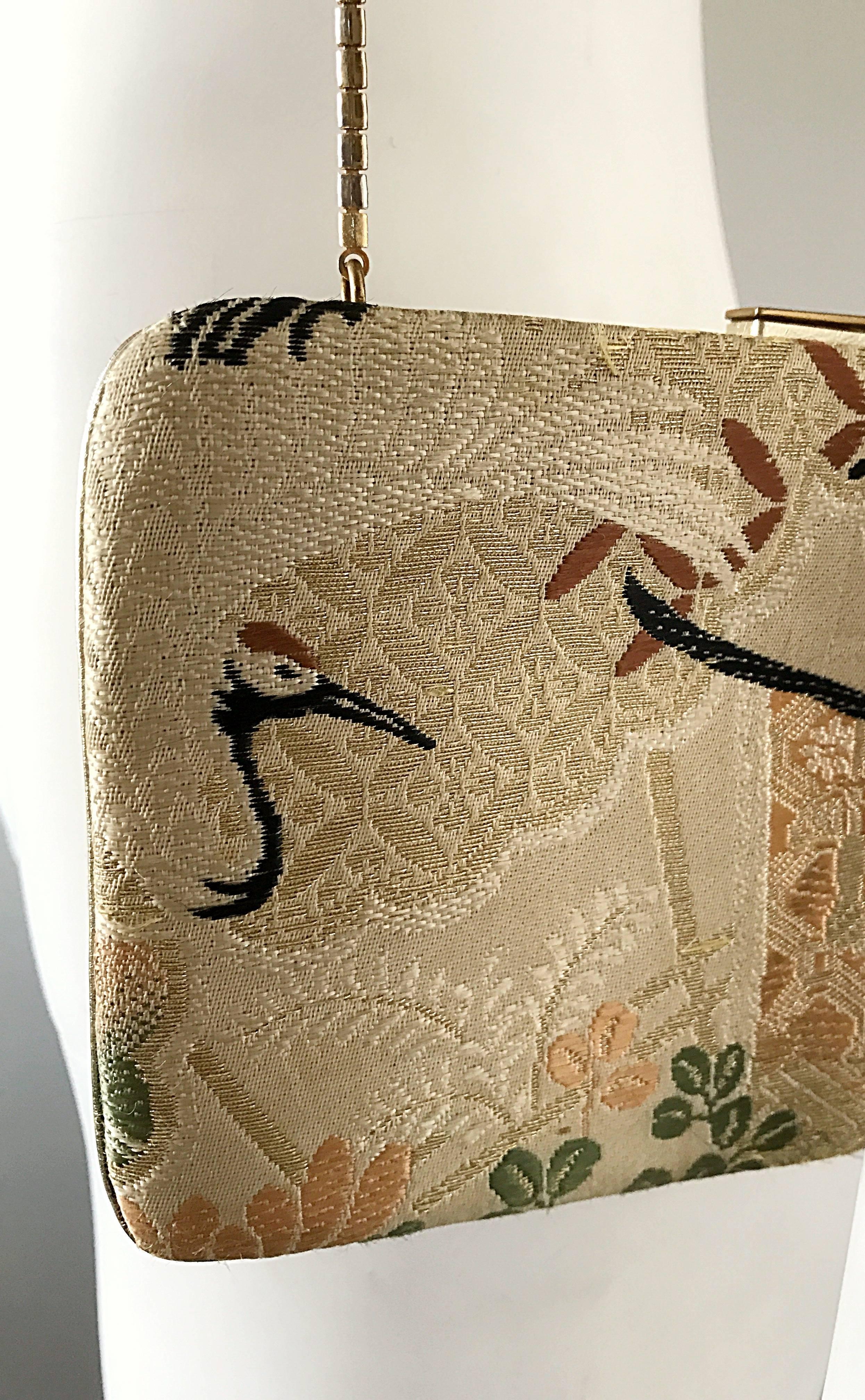 Women's Rare Judith Leiber 1970s Vintage Asian Inspired Crane Bird Convertible Clutch 