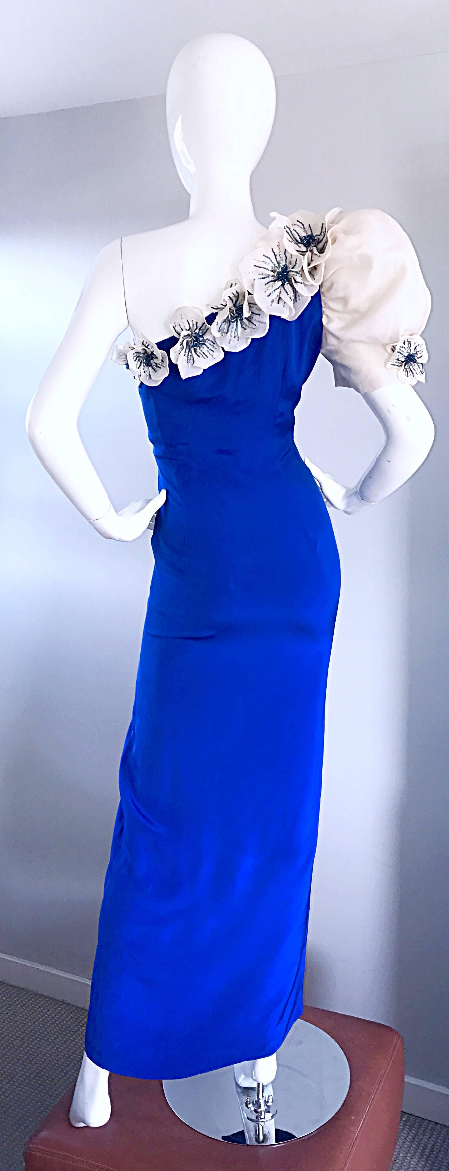 Amazing Vintage Couture Royal Blue One Shoulder Avant Garde Evening Gown / Dress 1