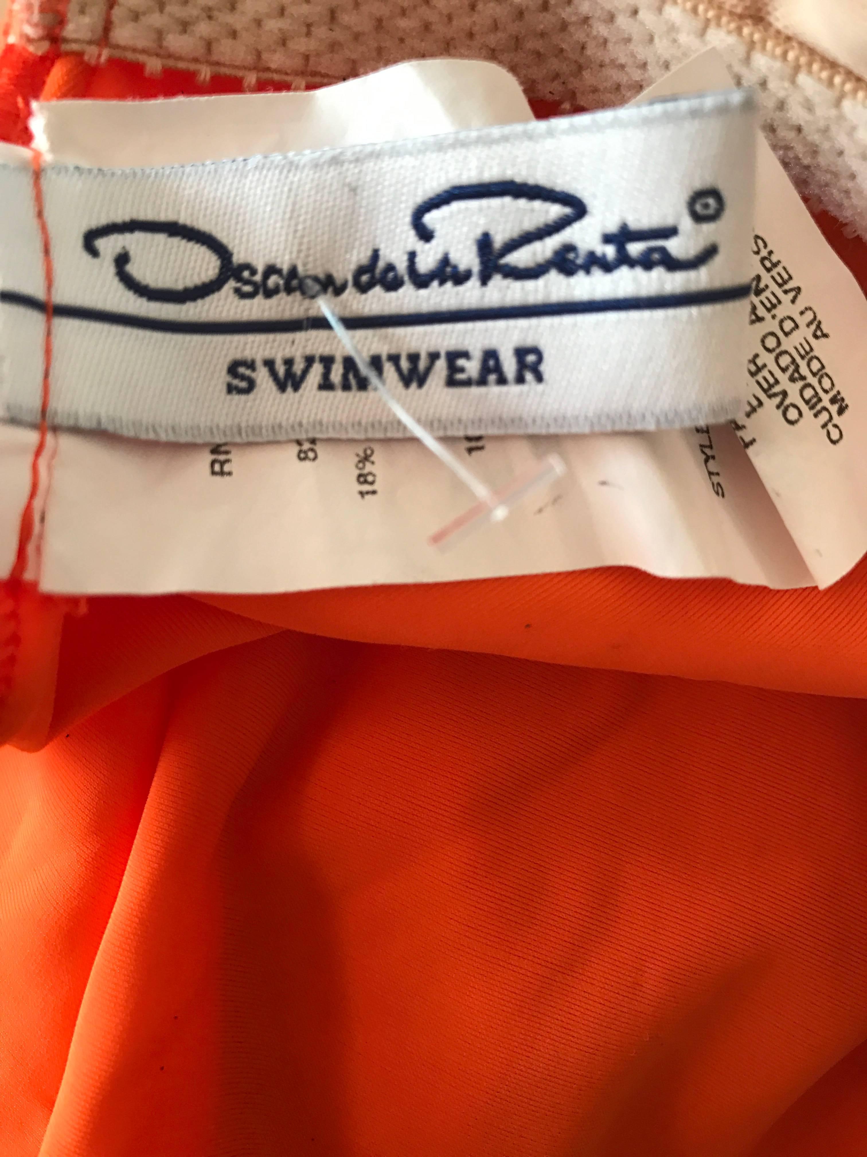 Vintage Oscar de la Renta Bright Neon Orange 1990s One Piece Swimsuit Bodysuit 2