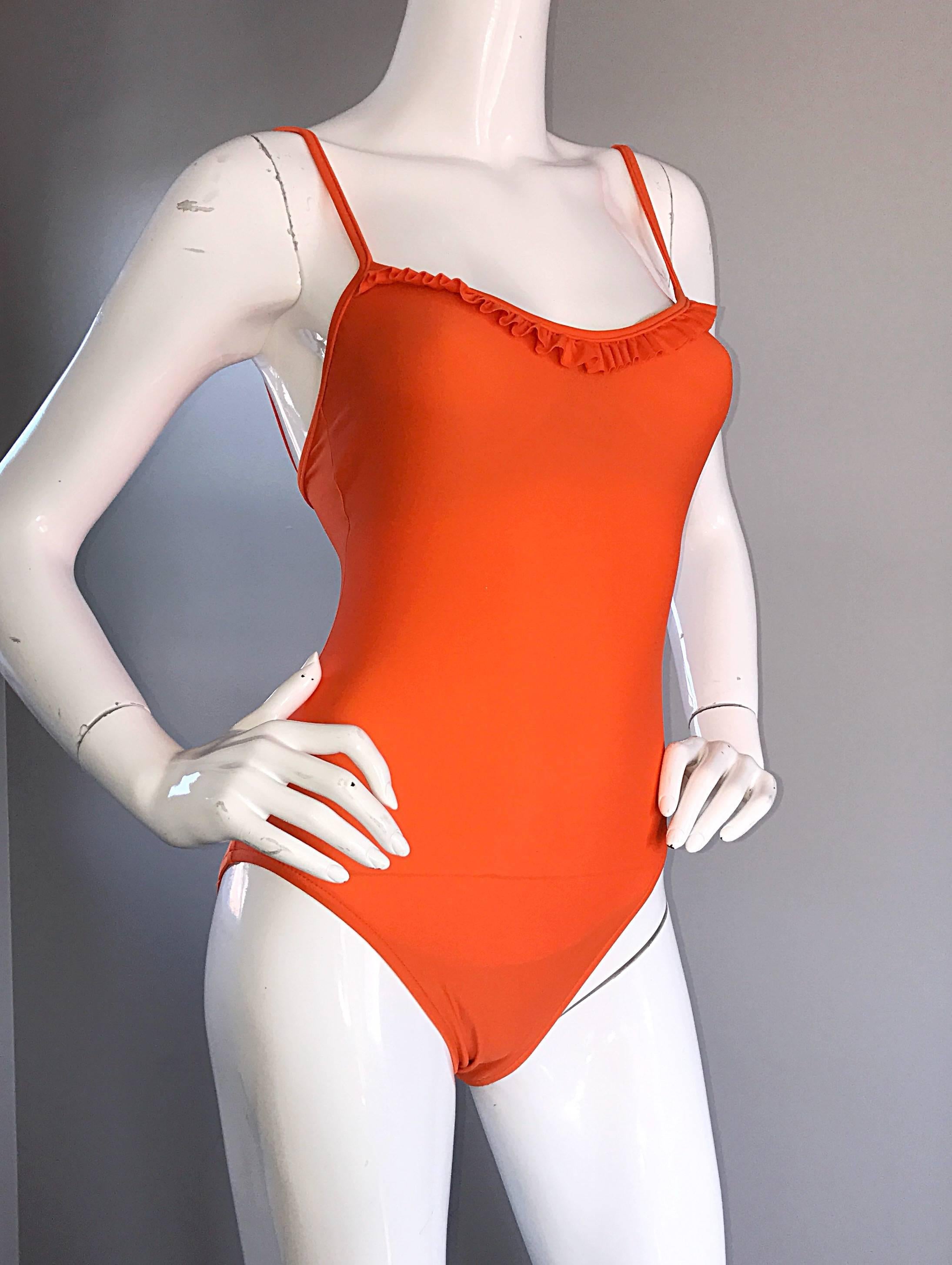 bright orange one piece swimsuit