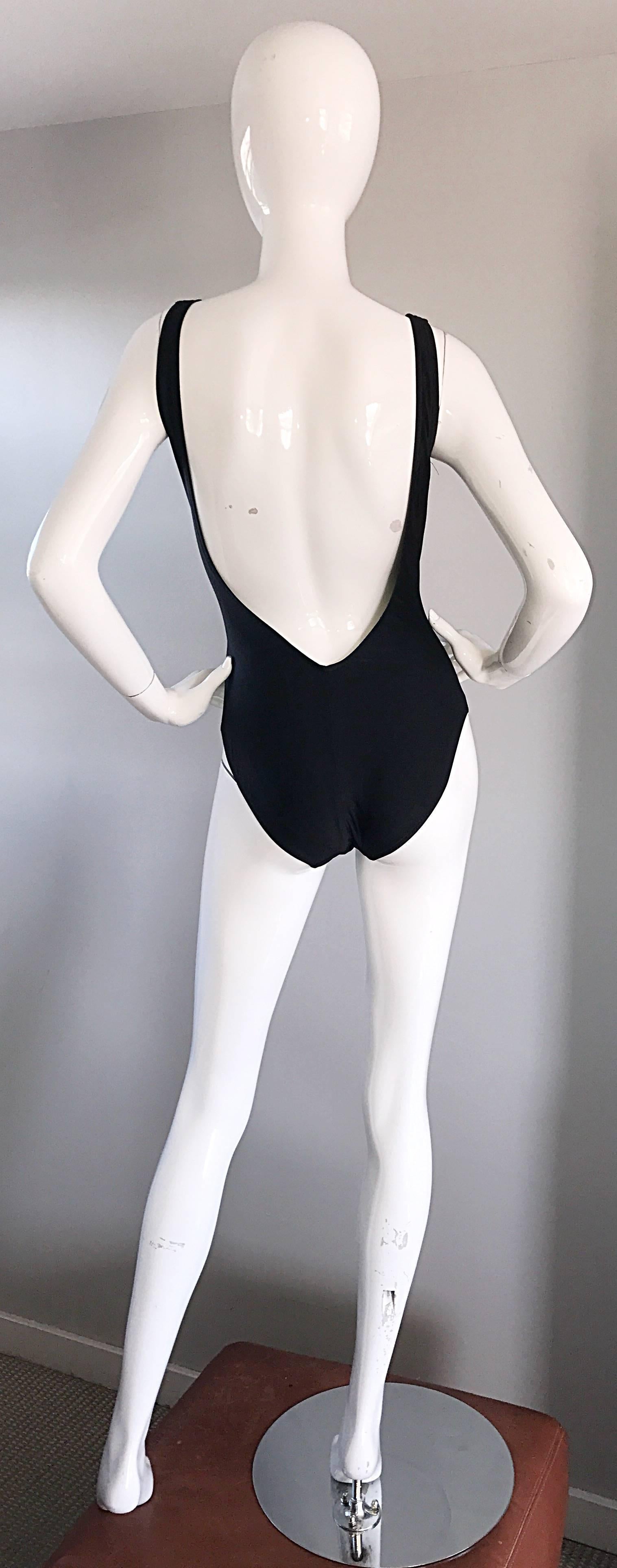 Women's Rare Oscar de la Renta Vintage Tiger 3 - D 90s Black and Gold Swimsuit Bodysuit
