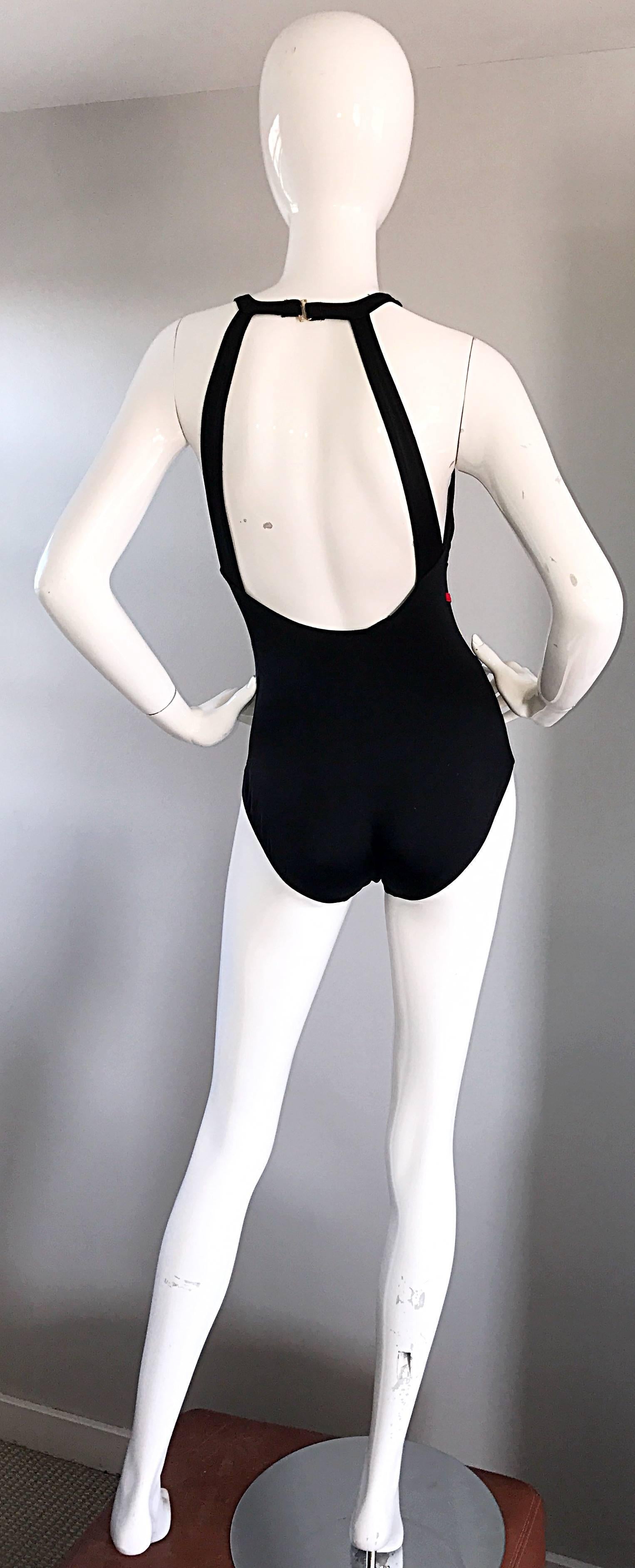 Women's Bill Blass New Vintage 1990s 90s Chic One Piece Swimsuit / Bodysuit with Bows