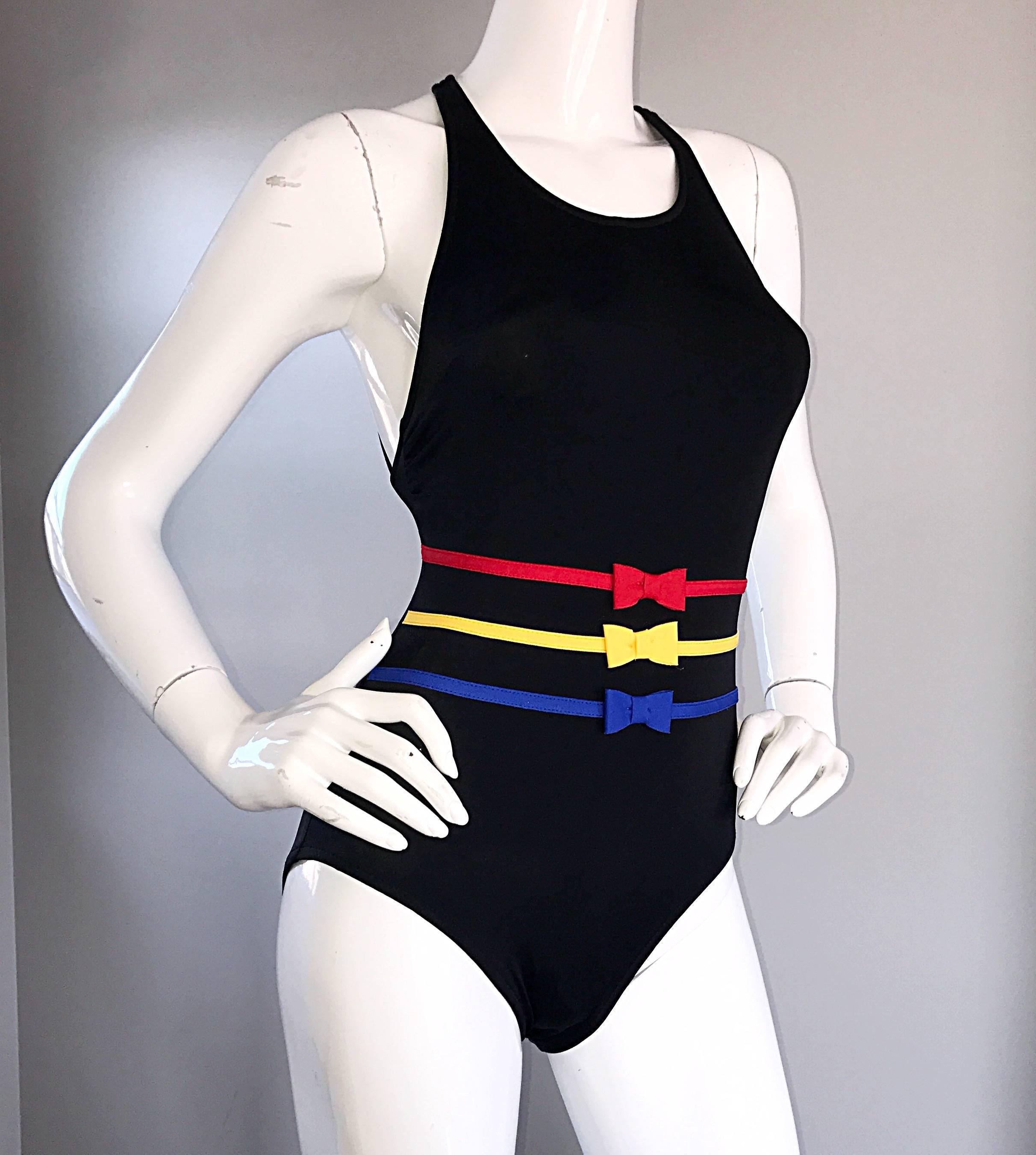 Bill Blass New Vintage 1990s 90s Chic One Piece Swimsuit / Bodysuit with Bows In New Condition In San Diego, CA