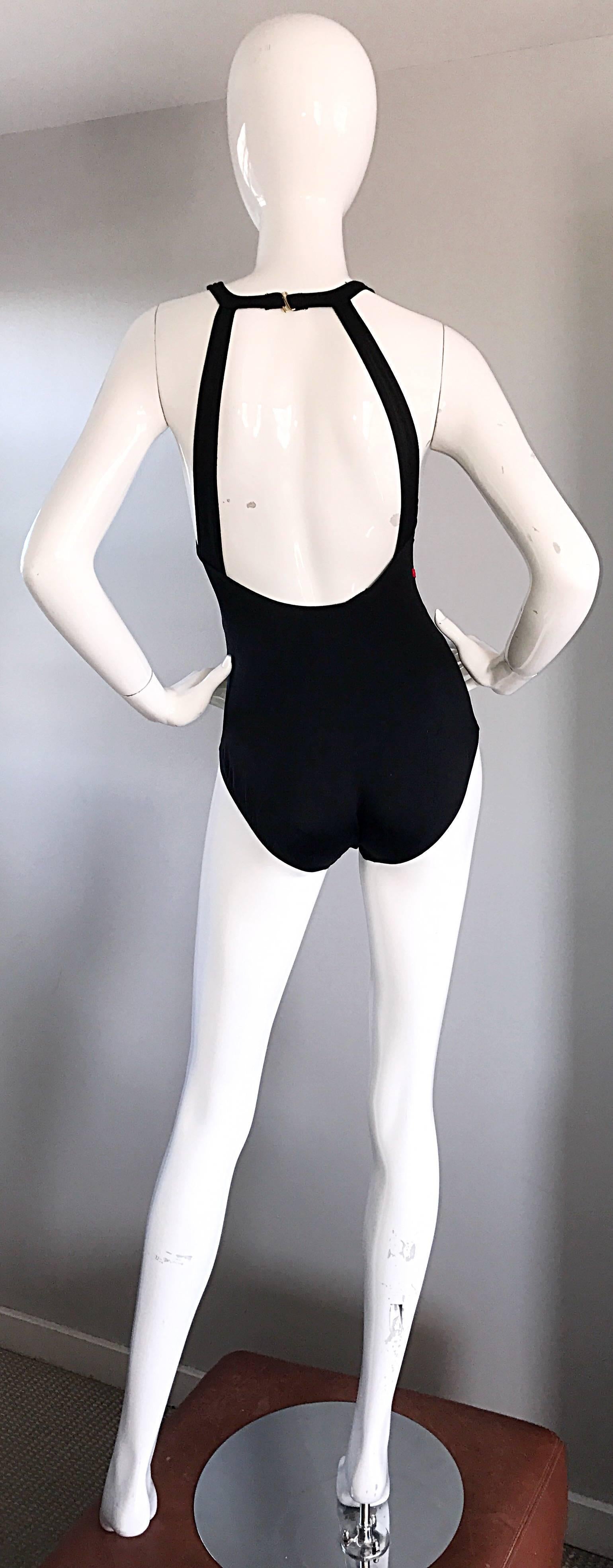 Bill Blass New Vintage 1990s 90s Chic One Piece Swimsuit / Bodysuit with Bows 3