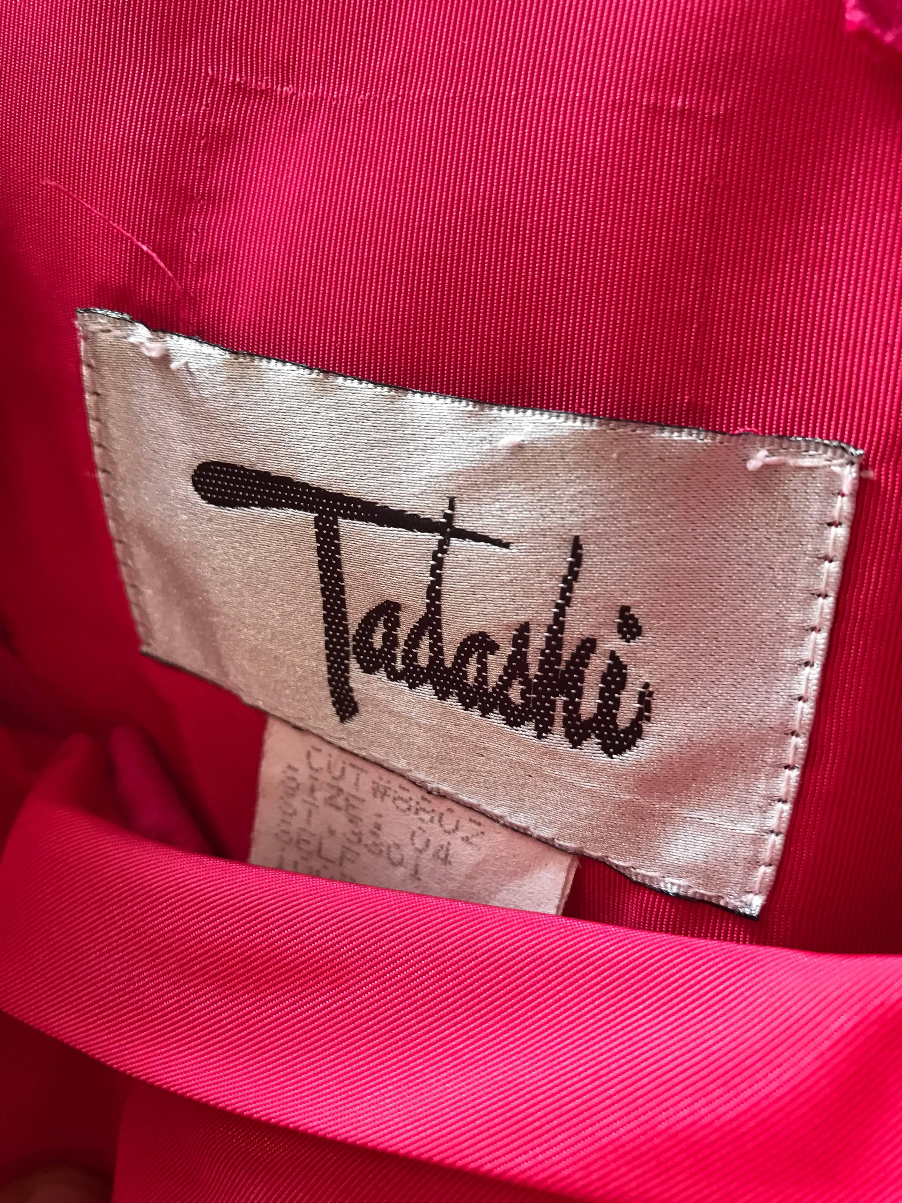 Vintage TADASHI 1990s Hot Pink Fuchsia Taffeta Strapless 90s Pouf Cocktail Dress 2