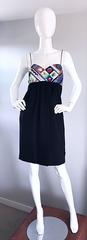 1990s Liyiz Vintage Early 90s Black Crepe Colorful Sequin Babydoll Empire Dress