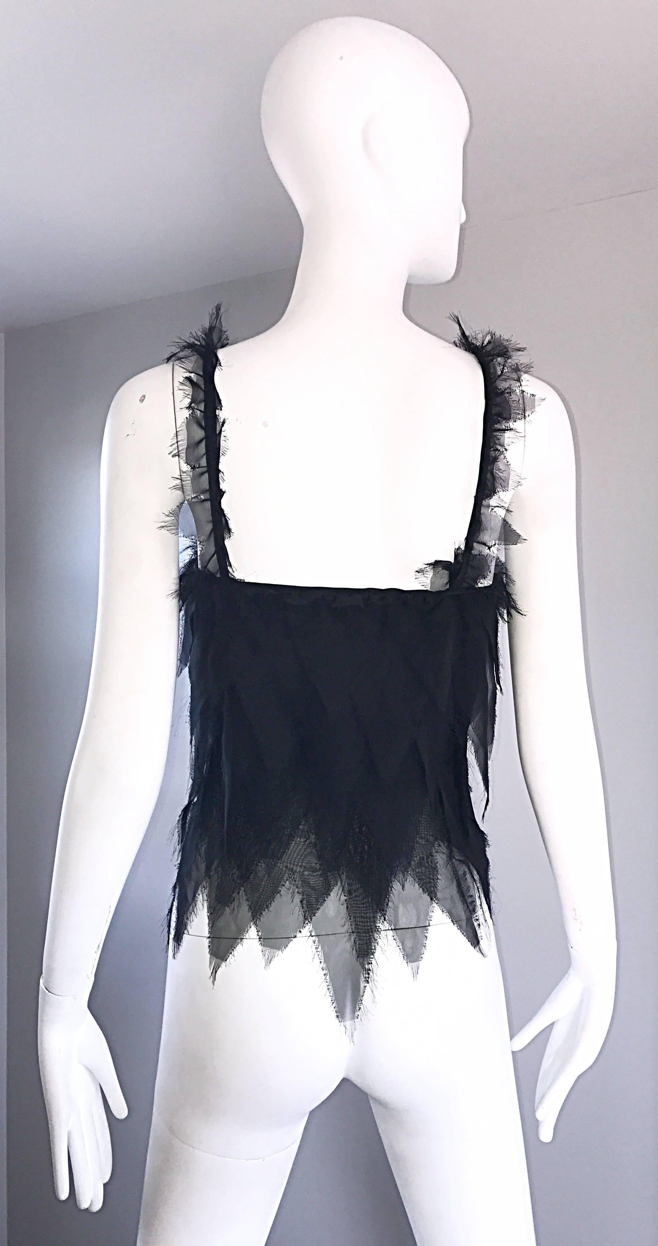 Vintage Moschino Black Silk Chiffon 1990s Sleevless Harlequin 90s Top Blouse 1