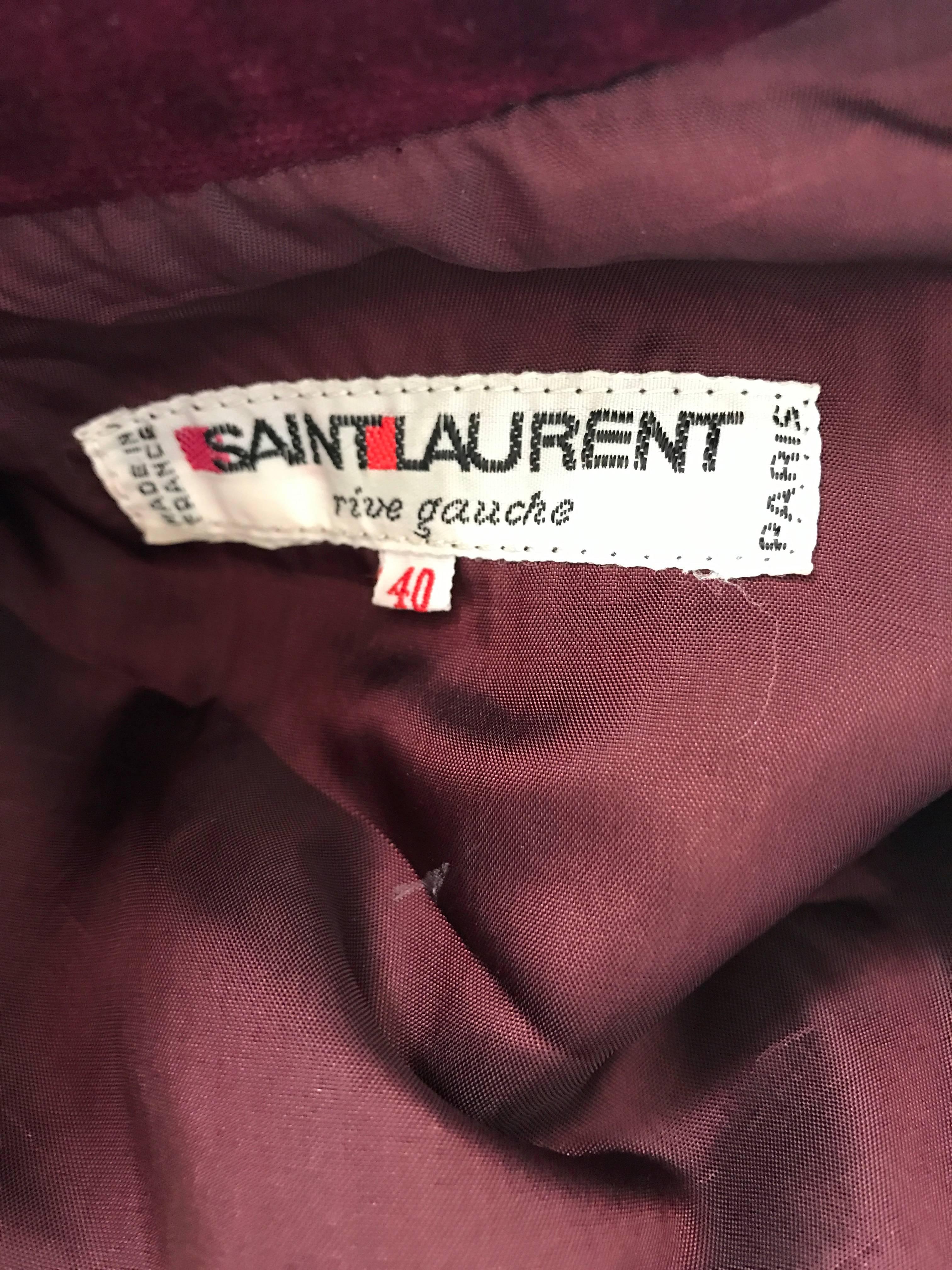 Rare Vintage YSL Yves Saint Laurent Rive Gauche Burgundy Velvet 1970s Jumpsuit 2