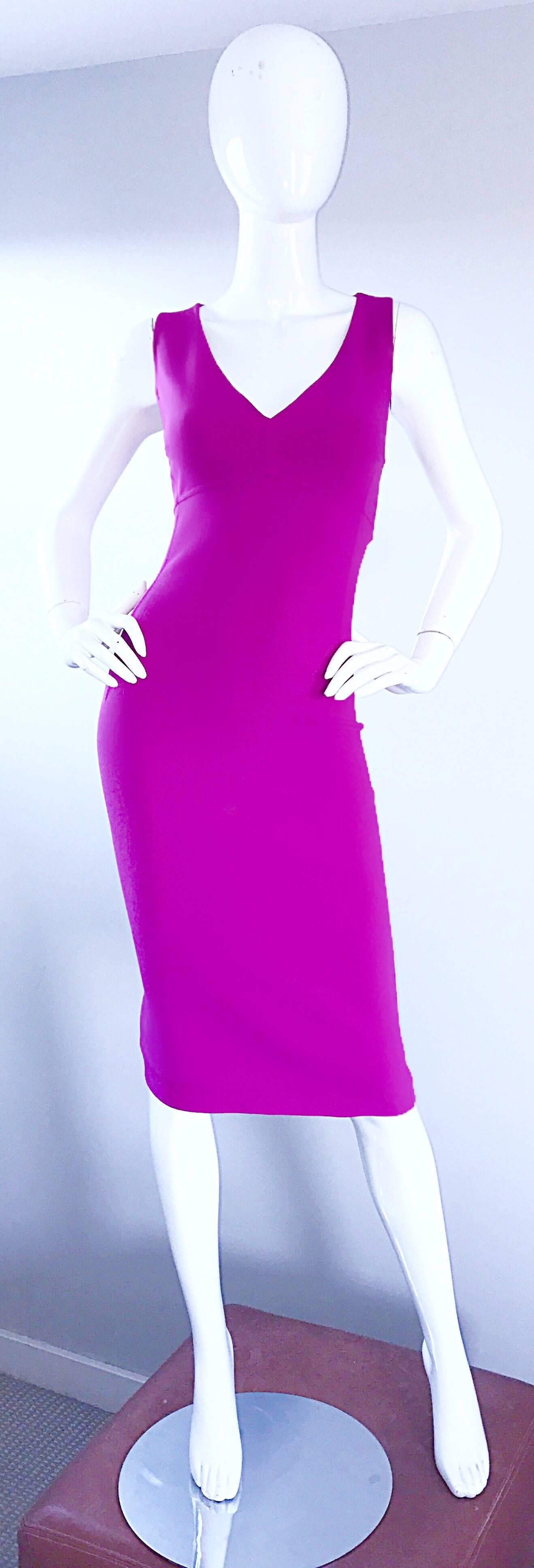 Women's Michael Kors Collection Fuchsia Hot Pink Double Face Wool Runway Dress, Size 10 