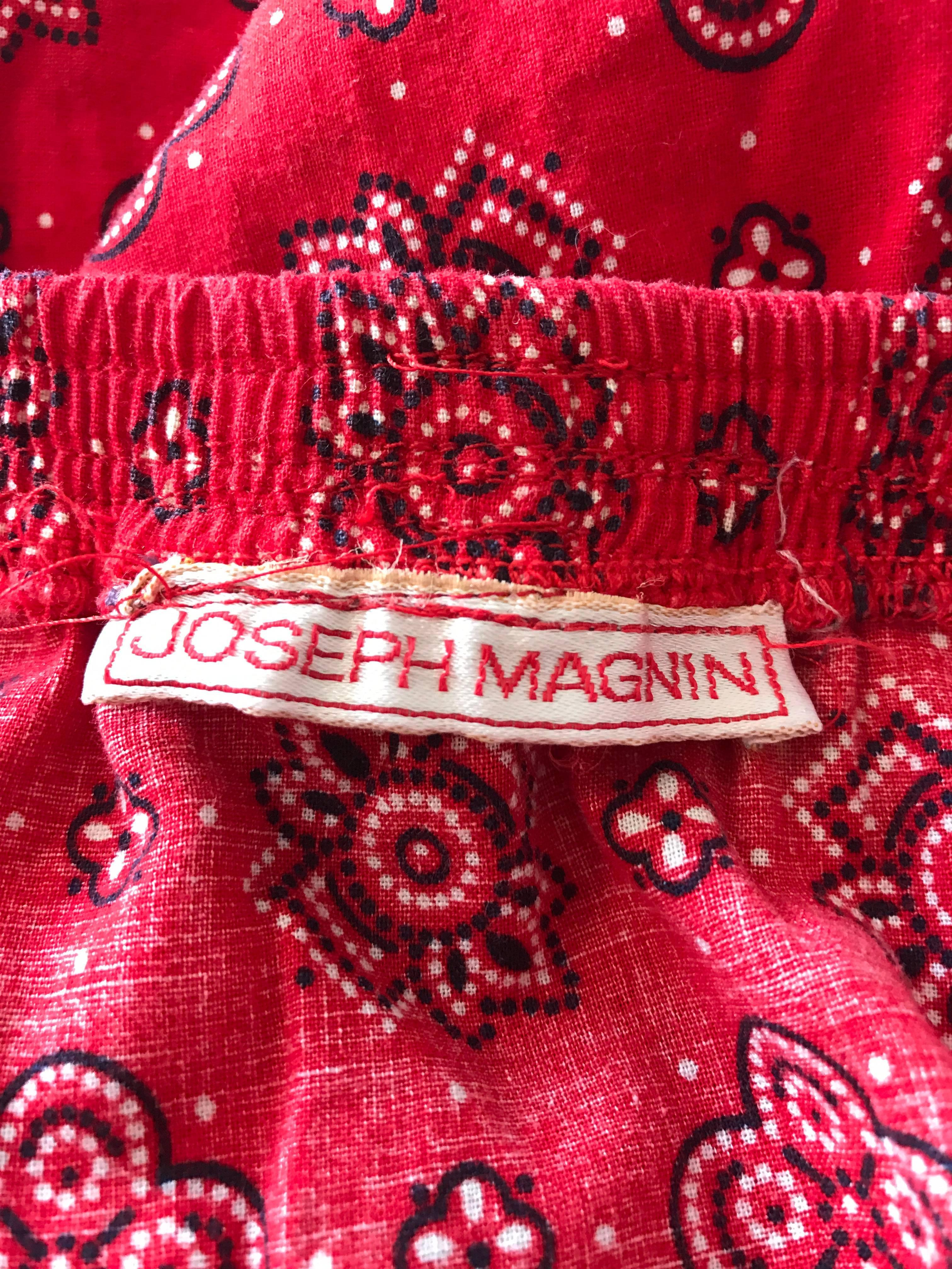 1970s Joseph Magnin Bandana Print in Red Paisley Tiered Midi Boho Skirt or Dress For Sale 3