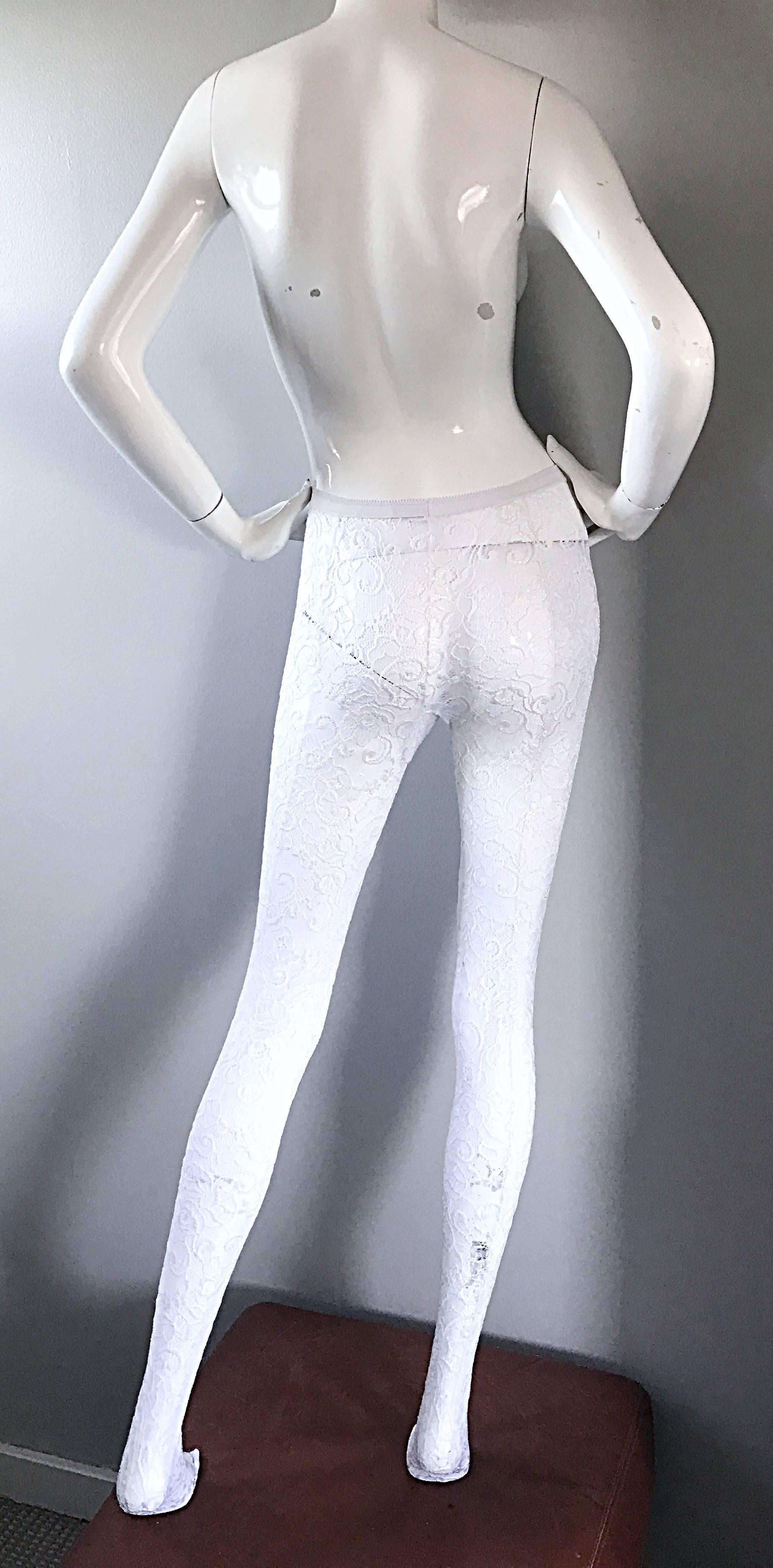 Purple 1990s New Gianni Versace Couture Rare 90s Vintage White Lace Leggings / Tights 