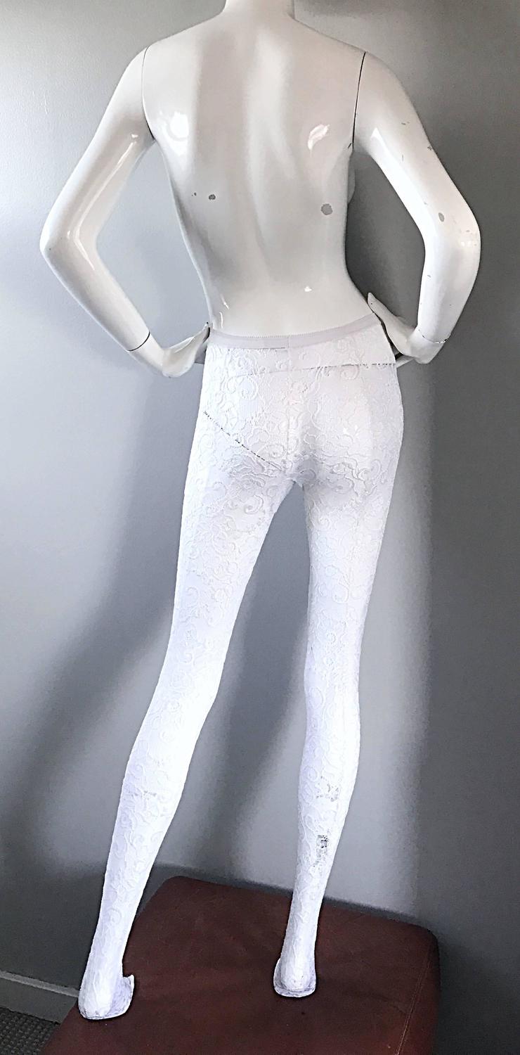 1990s New Gianni Versace Couture Rare 90s Vintage White Lace Leggings