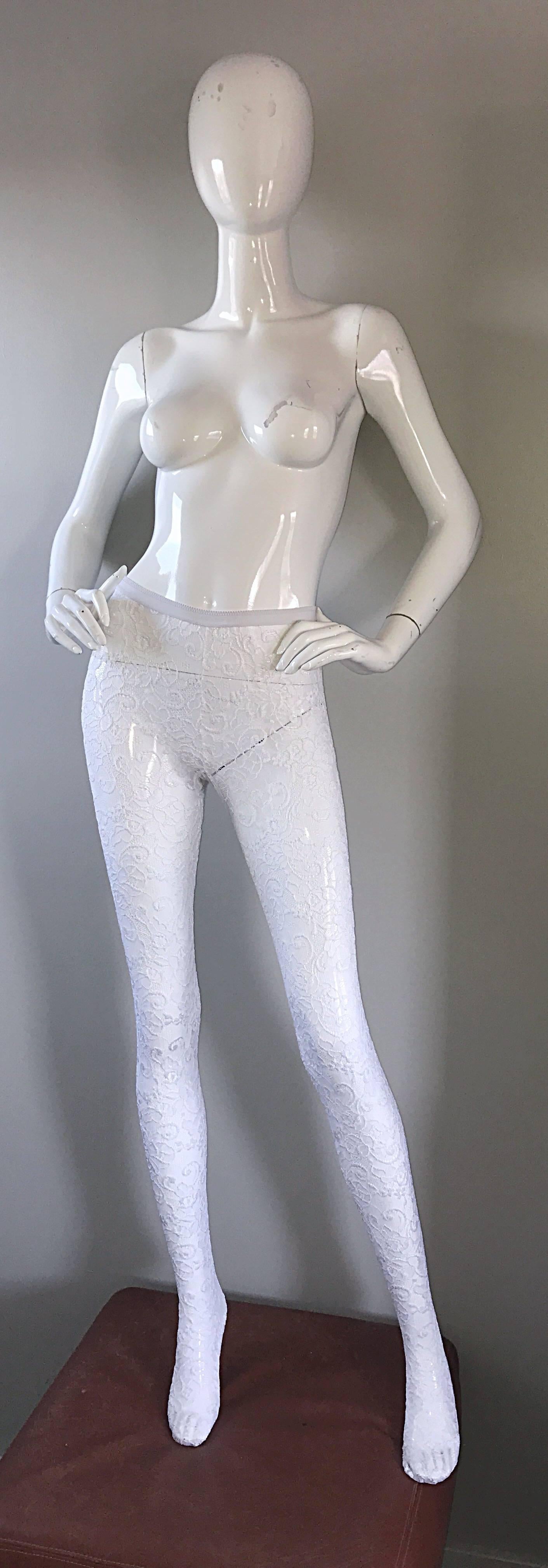 1990s New Gianni Versace Couture Rare 90s Vintage White Lace Leggings / Tights  In New Condition In San Diego, CA