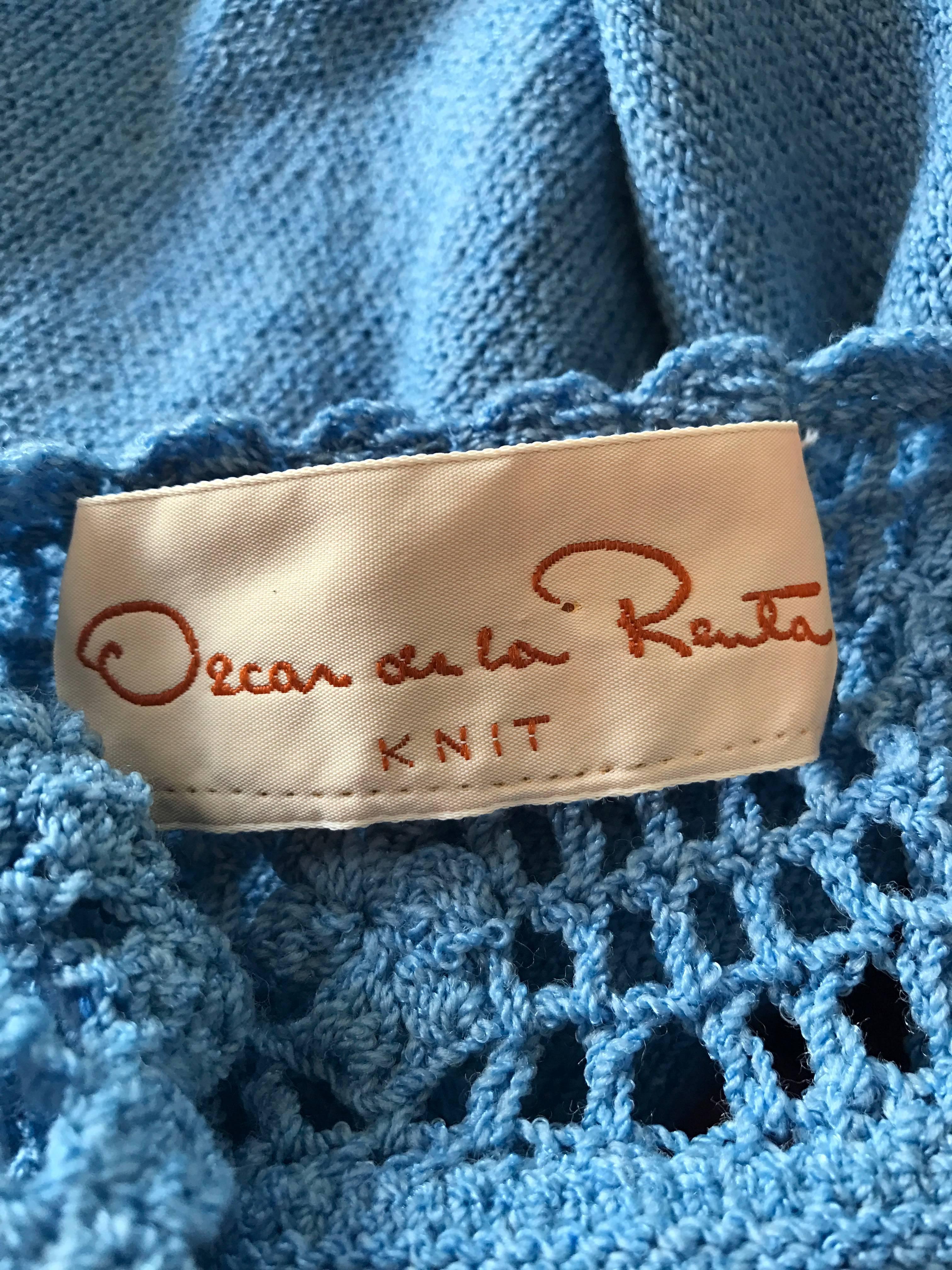 Oscar de la Renta Light Blue Knit Crochet Vintage Sleeveless Dress, 1970s  For Sale 3
