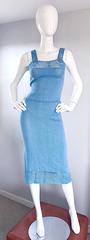 Oscar de la Renta Light Blue Knit Crochet Vintage Sleeveless Dress, 1970s