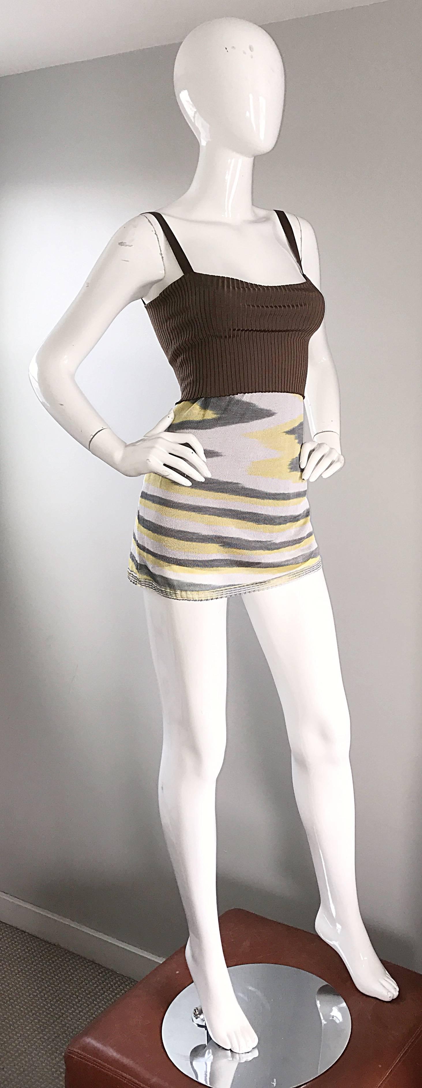 1990s Missoni 90s Vintage Mini Dress, Tunic Top, Or Skirt Zig Zag Brown + Yellow 1