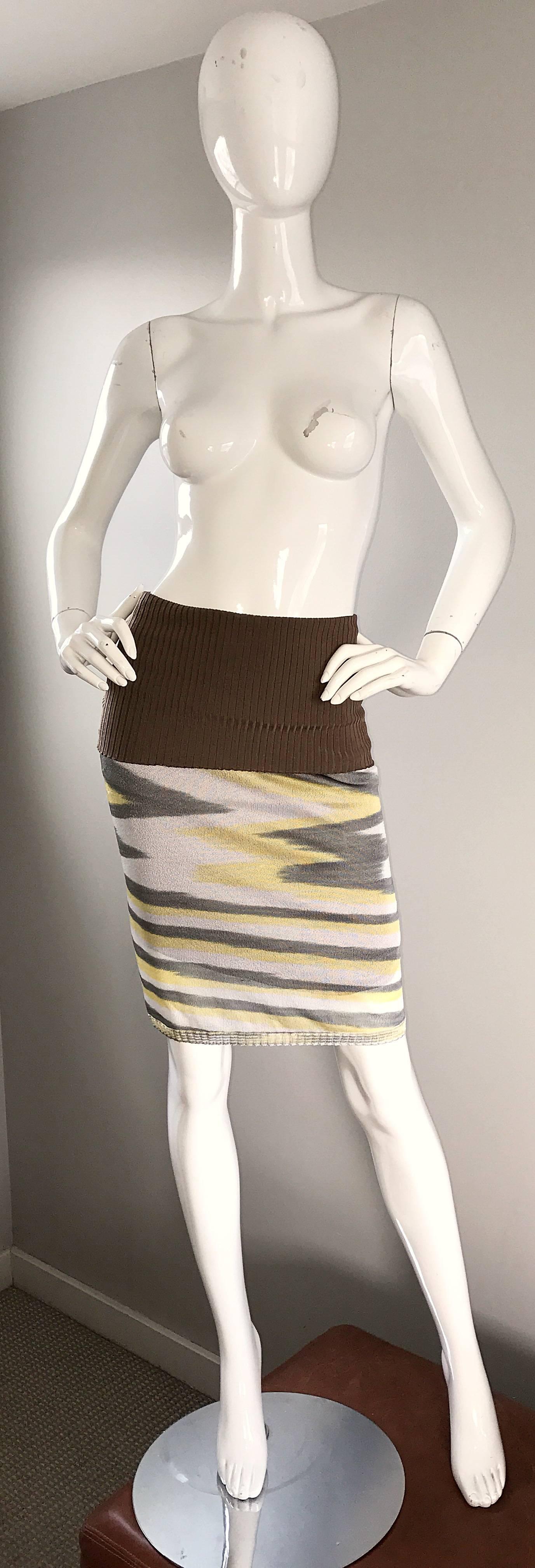 Women's 1990s Missoni 90s Vintage Mini Dress, Tunic Top, Or Skirt Zig Zag Brown + Yellow
