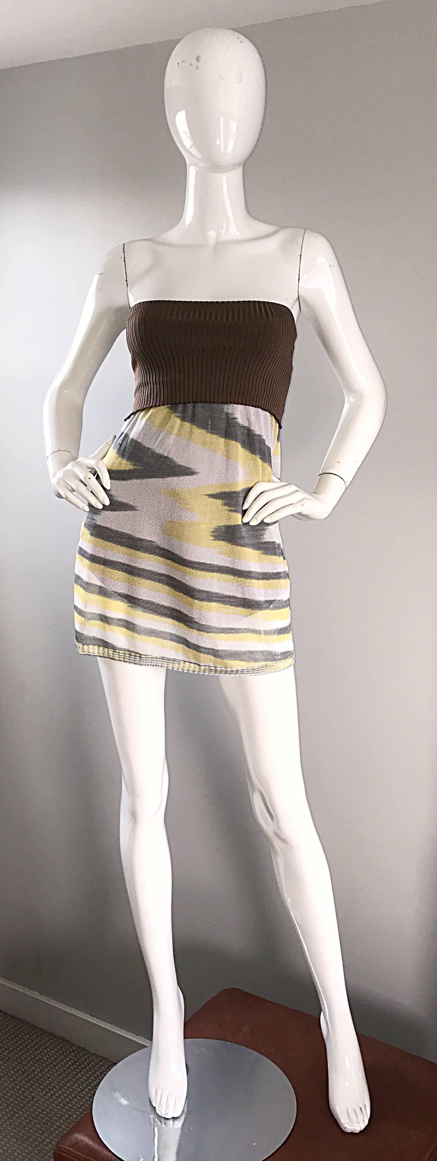 1990s Missoni 90s Vintage Mini Dress, Tunic Top, Or Skirt Zig Zag Brown + Yellow In Excellent Condition In San Diego, CA