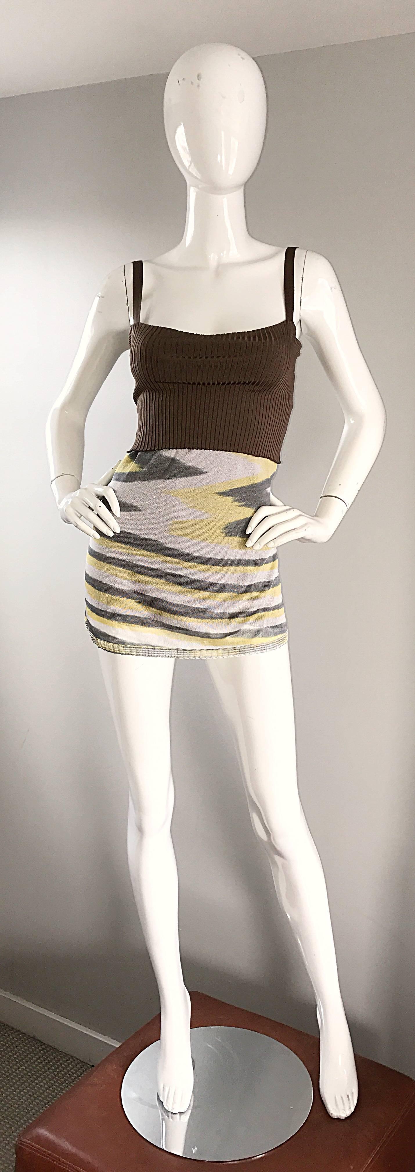 1990s Missoni 90s Vintage Mini Dress, Tunic Top, Or Skirt Zig Zag Brown + Yellow 4