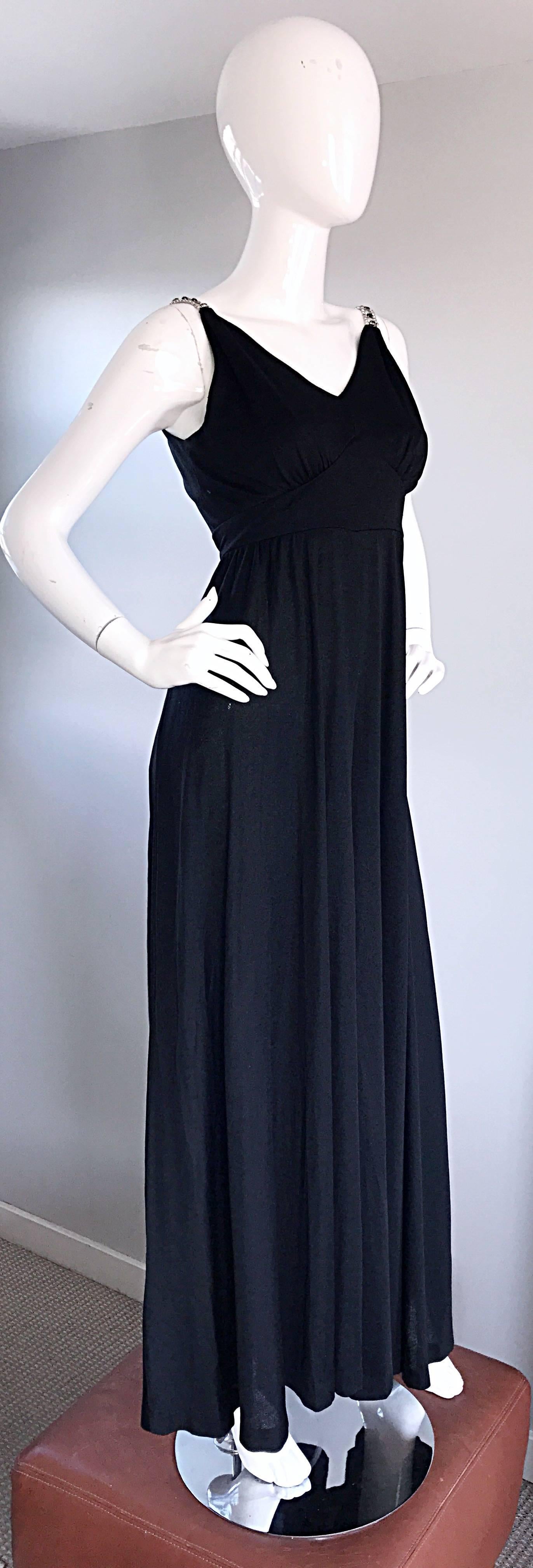 Women's 1960s Patty Pickens Black Jersey Rhinestone 60s Vintage Palazzo Leg Jumpsuit  For Sale