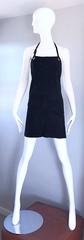 Helmut Lang Early 1990s Rare Black Leather Suede Apron Halter Dress Vintage 90s