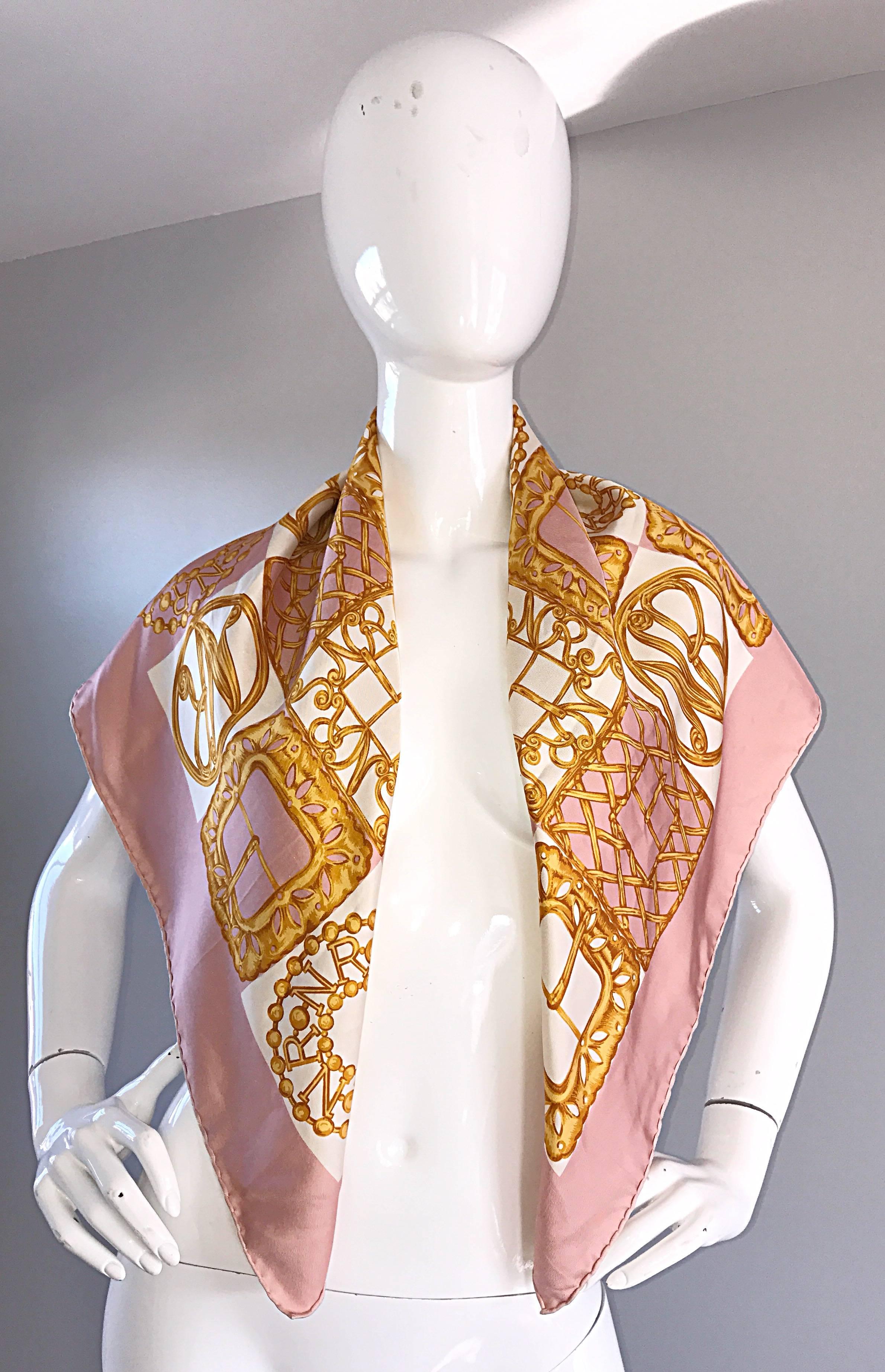 Nina Ricci Couture - Châle surdimensionné en soie rose et or en trompe-l'œil, années 1970 Excellent état - En vente à San Diego, CA