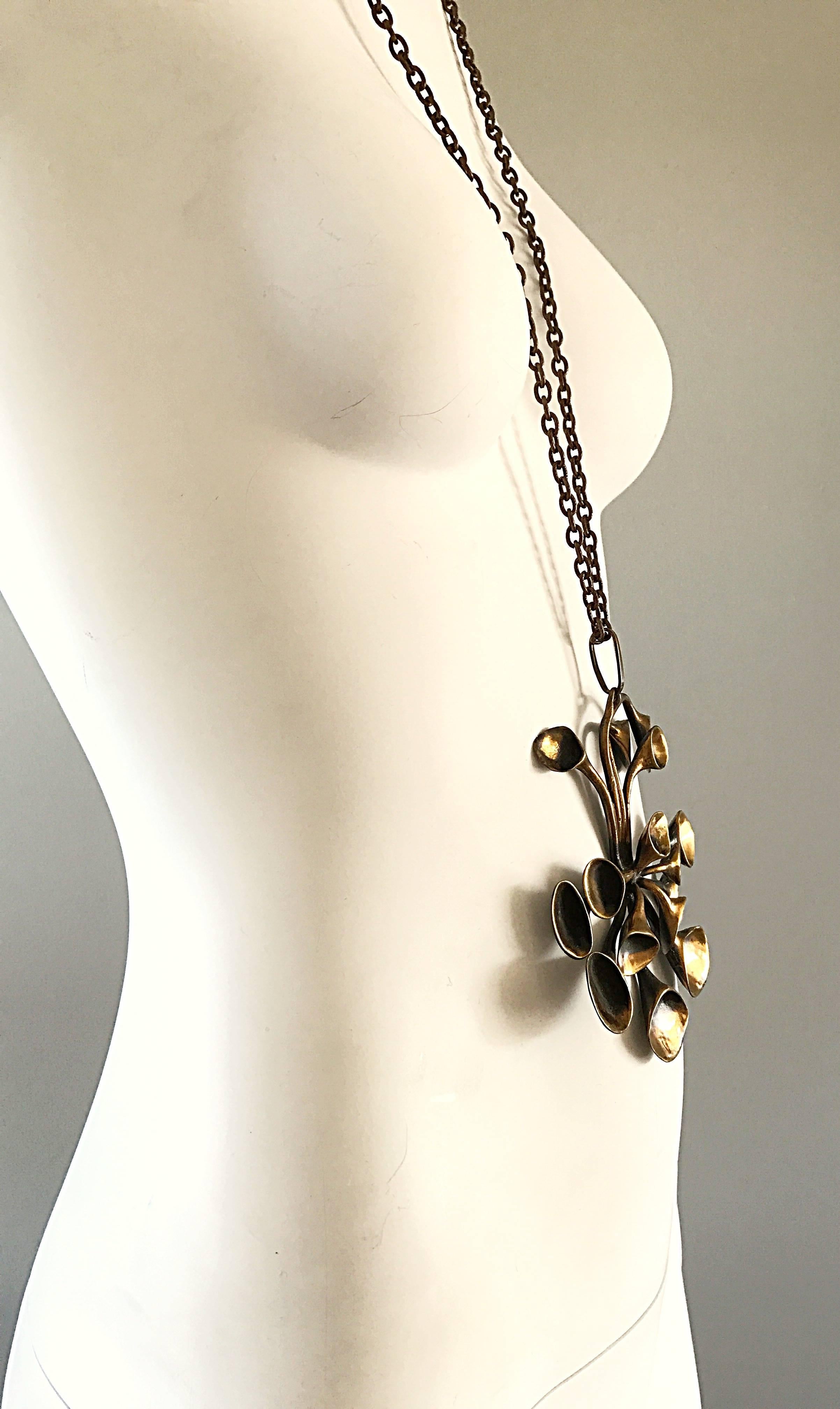 Modernist Hannu Ikonen Rare Vintage 70s Reindeer Moss Bronze Oversized Statement Necklace