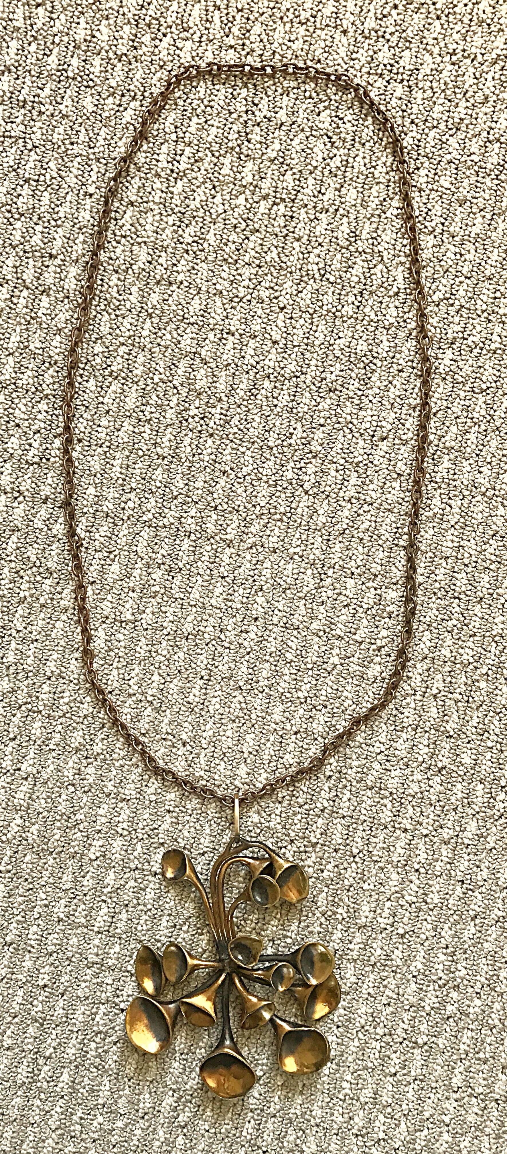 Hannu Ikonen Rare Vintage 70s Reindeer Moss Bronze Oversized Statement Necklace In Excellent Condition In San Diego, CA